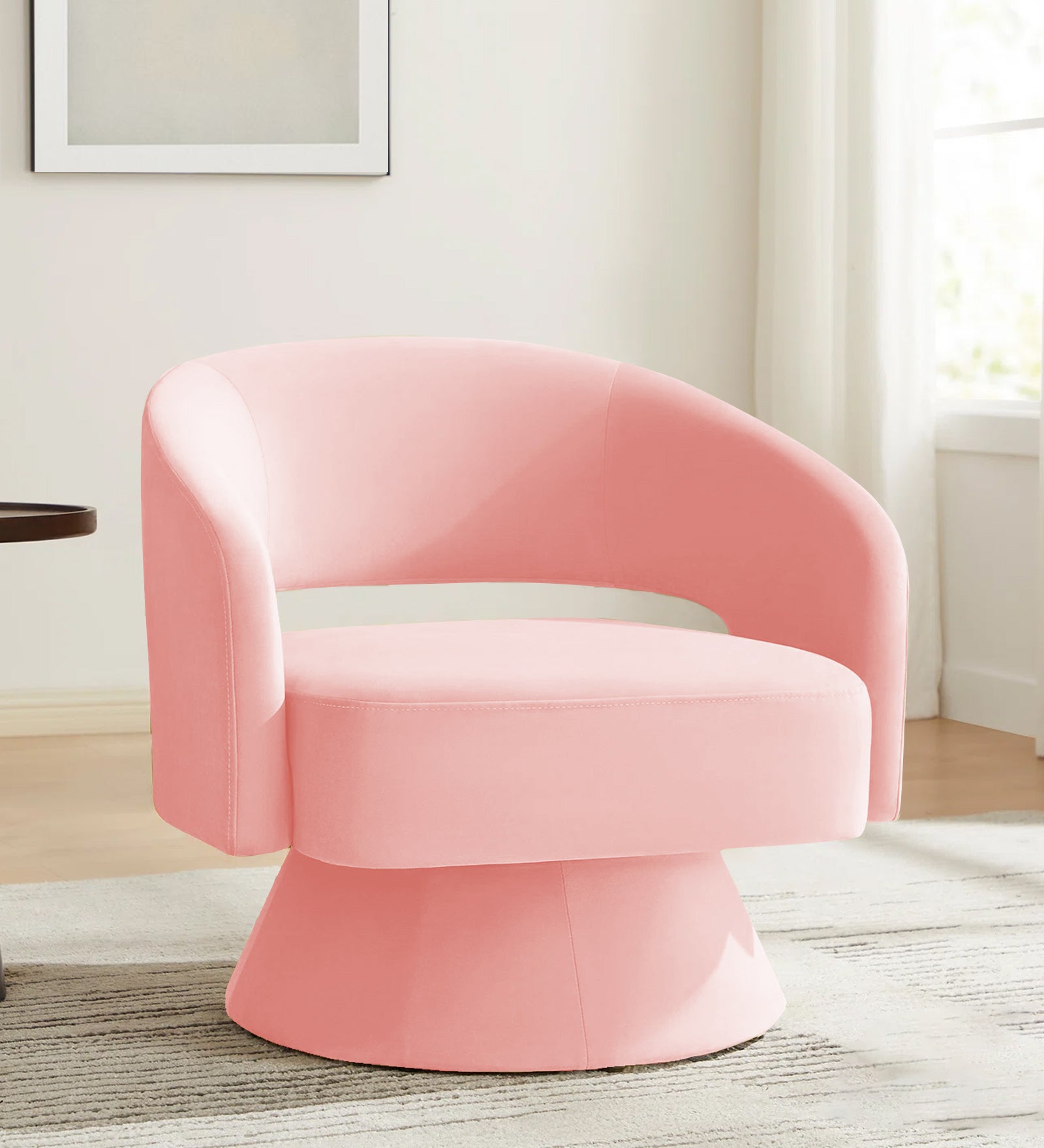 Pendra Velvet Swivel Chair In Millennial Pink Colour - Febonic Living