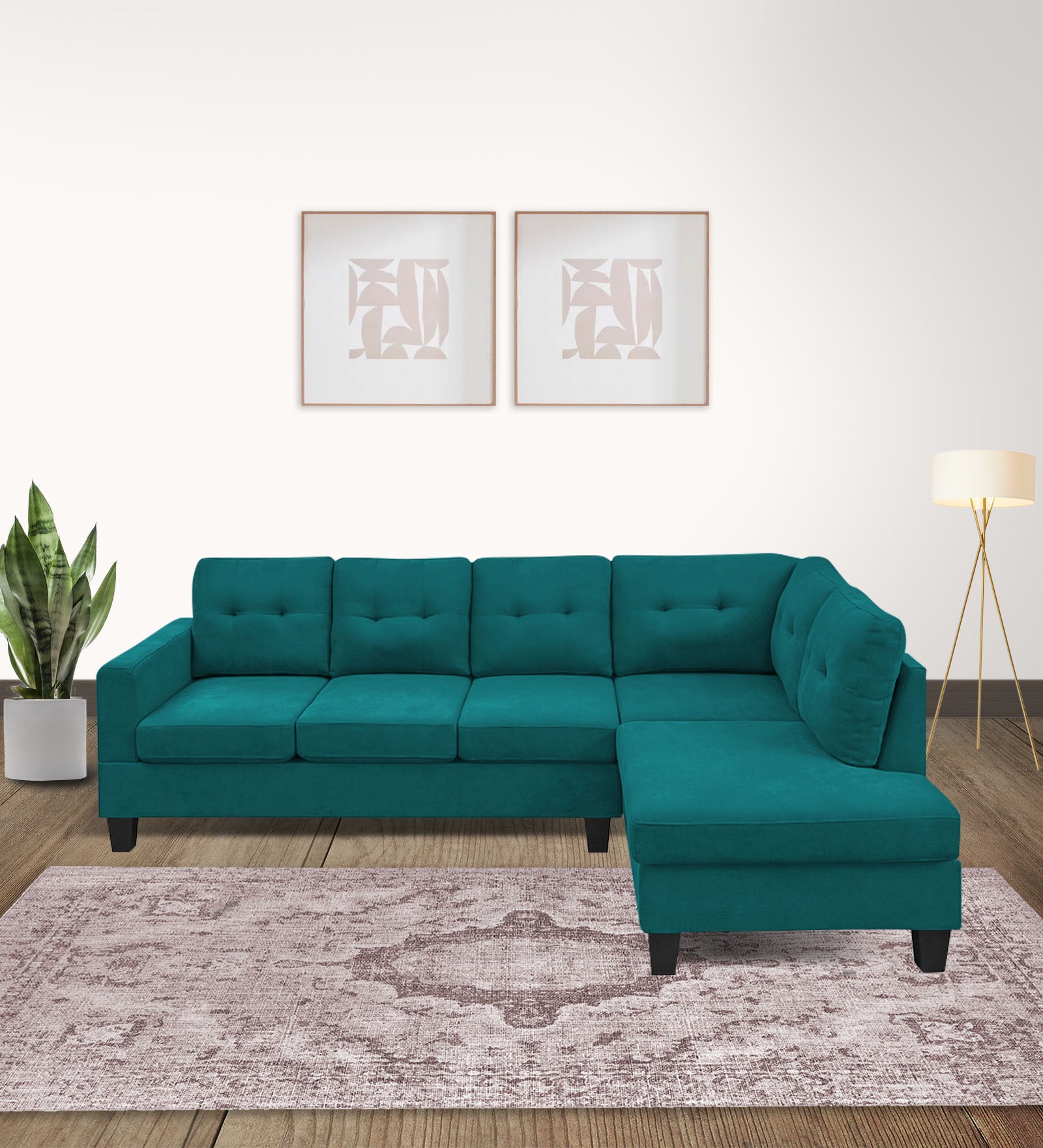 Thomas Fabric LHS Sectional Sofa (3+Lounger) In Sea Green Colour - Febonic Living