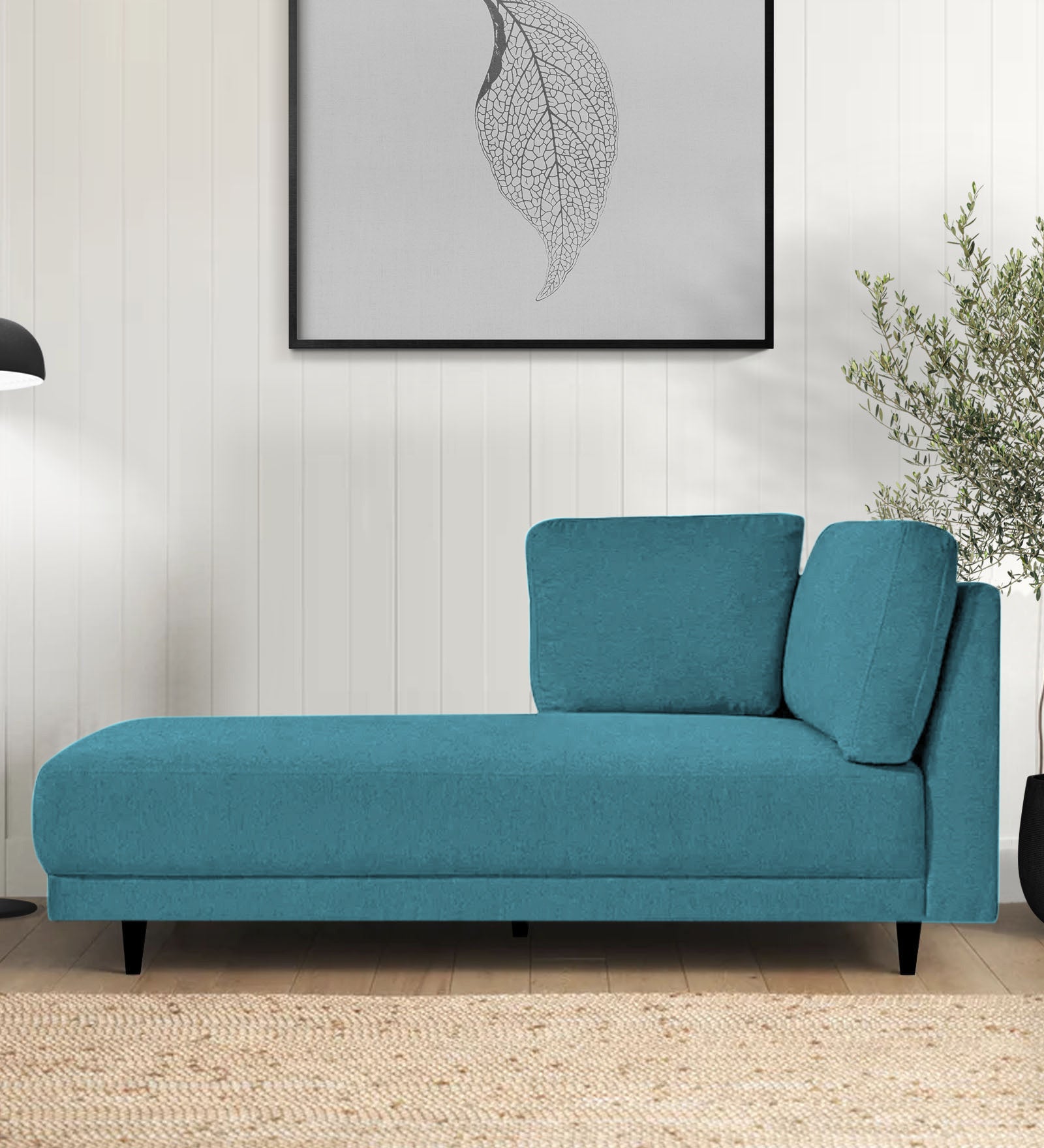 Jonze Velvet LHS Chaise Lounger In Aqua Blue Colour - Febonic Living