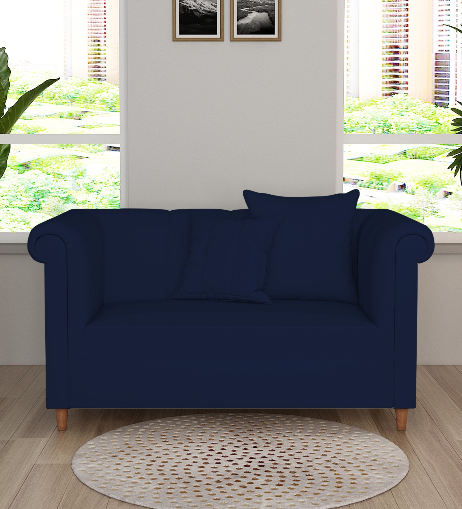 Rubi Velvet 2 Seater Sofa In Indigo Blue Colour - Febonic Living