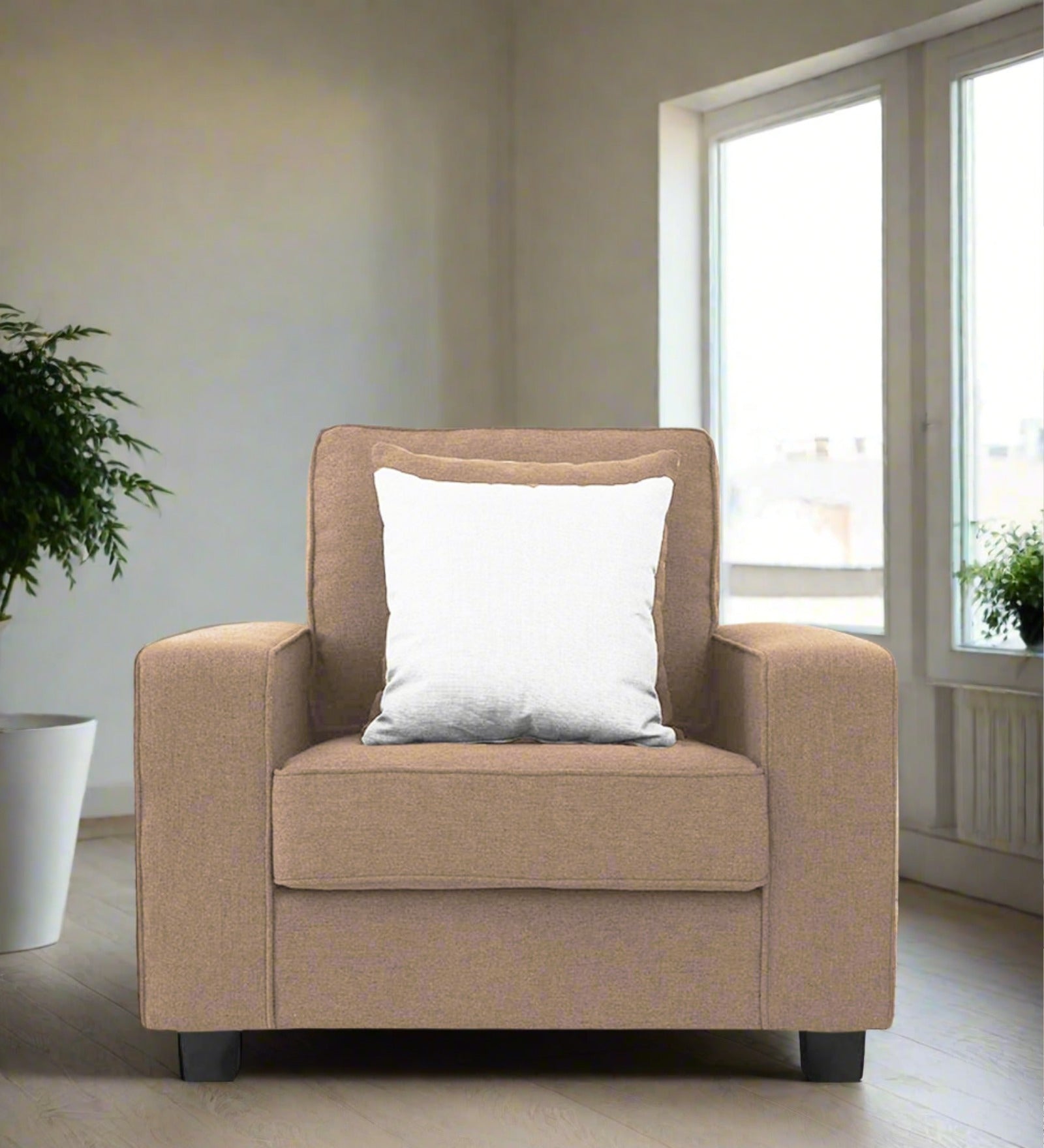 Ladybug Fabric 1 Seater Sofa In Cookie Beige Colour - Febonic Living