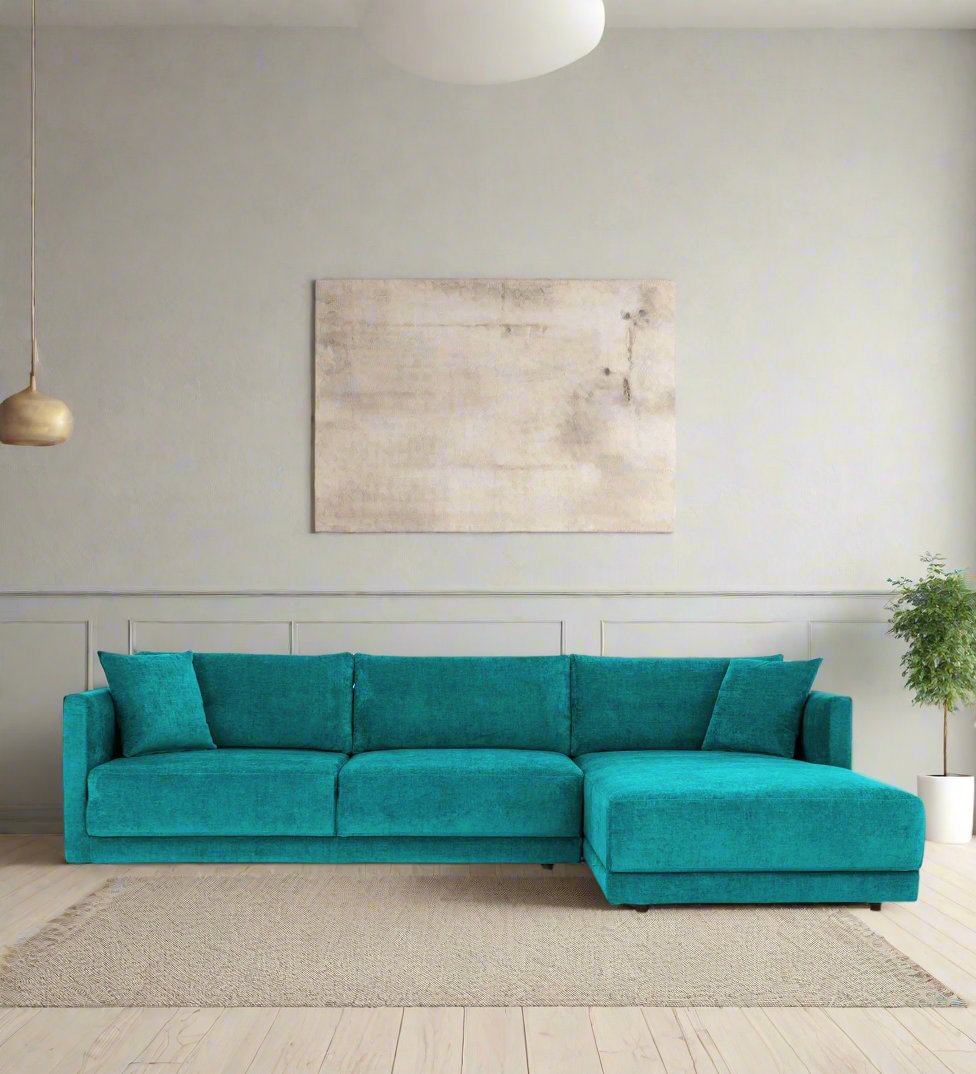 Northern Fabric LHS Sectional Sofa (3+Lounger) In Sea Green Colour - Febonic Living