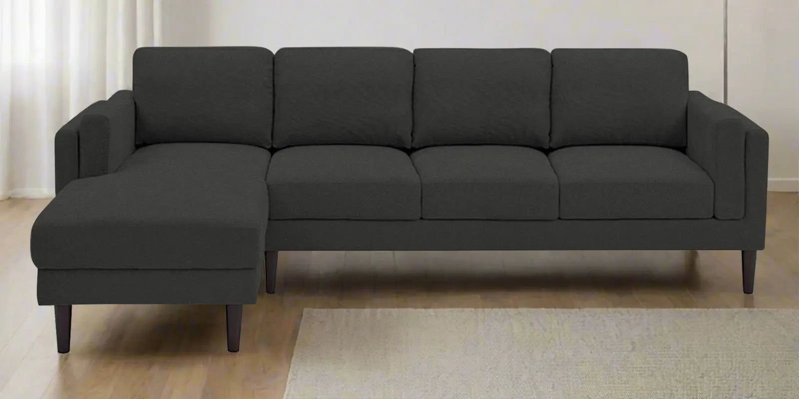 Creata Fabric RHS Sectional Sofa (3+Lounger) In Charcoal Grey Colour Febonic Living