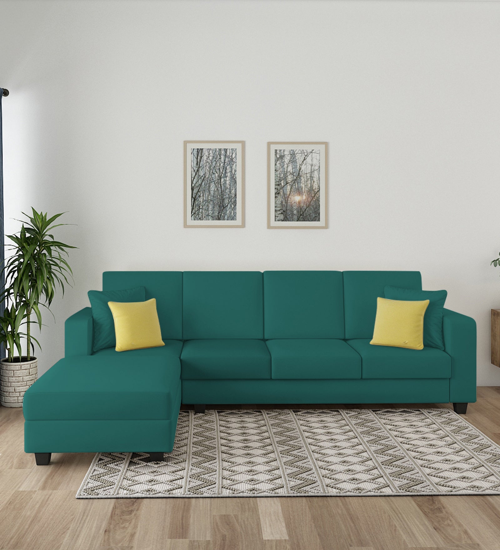Nabi Fabric RHS Sectional Sofa (3+Lounger) In Sea Green Colour - Febonic Living