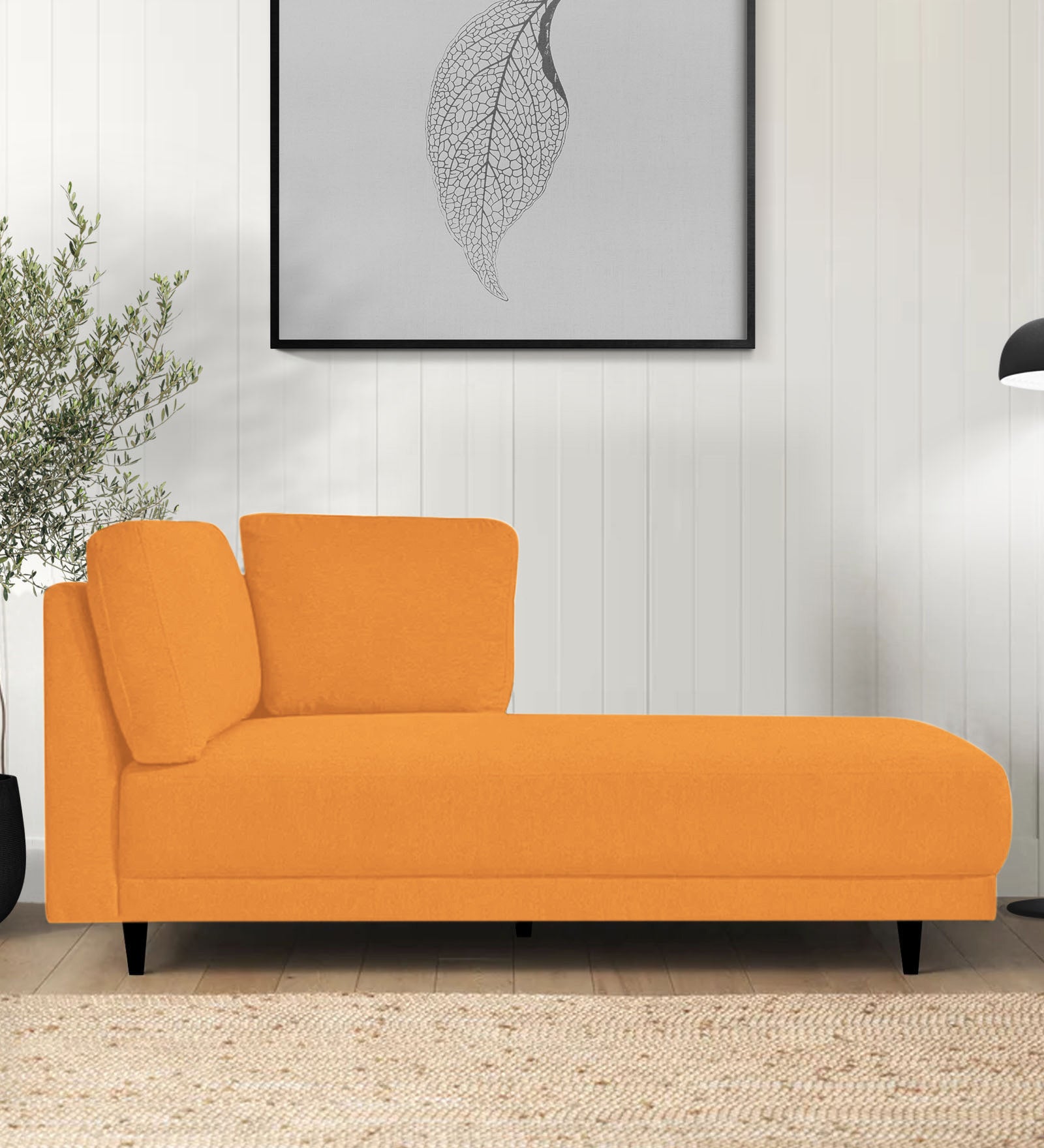 Jonze Velvet RHS Chaise Lounger In Tangerine Orange Colour - Febonic Living