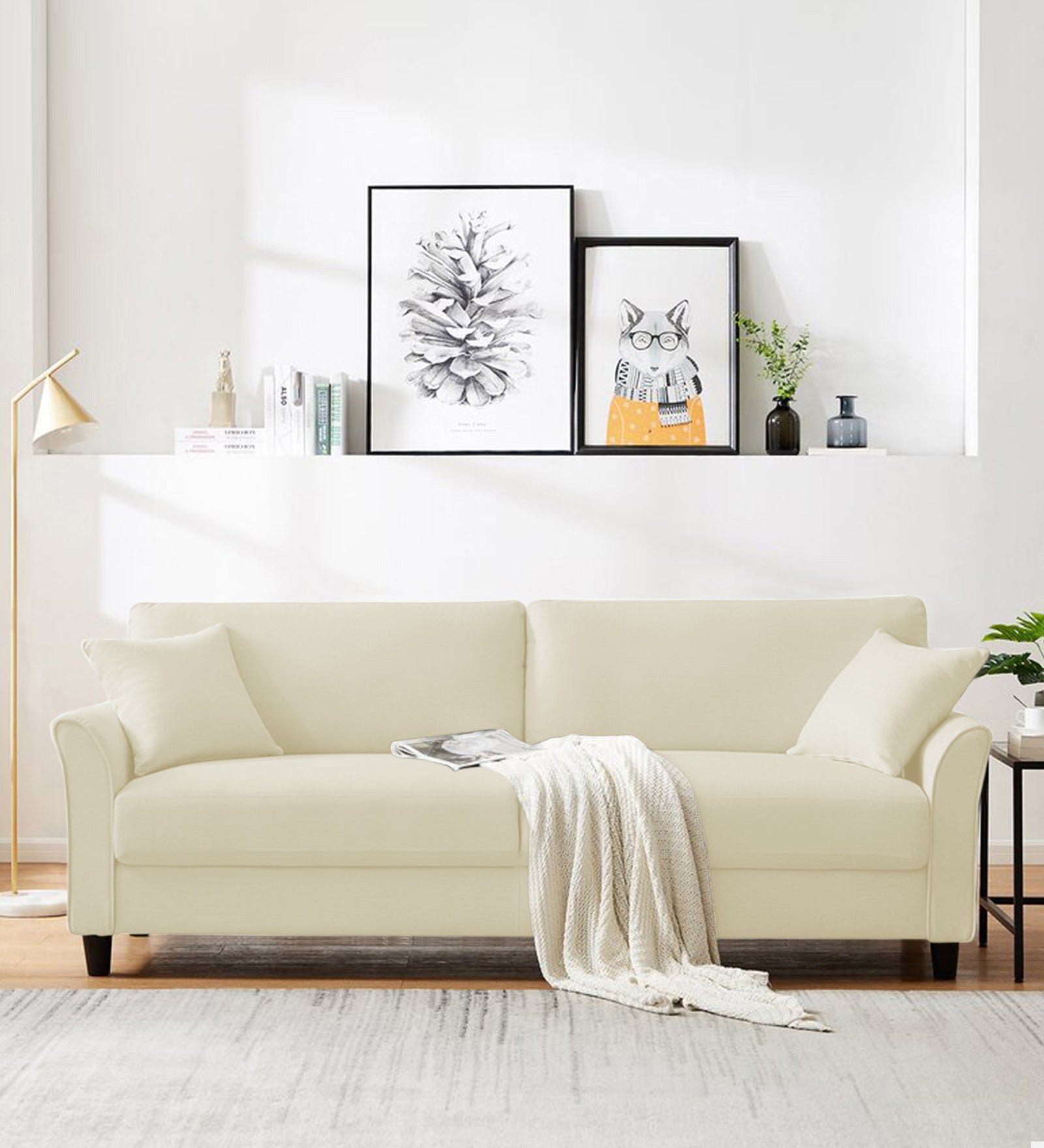 Daroo Velvet 3 Seater Sofa In Warm White Colour - Febonic Living