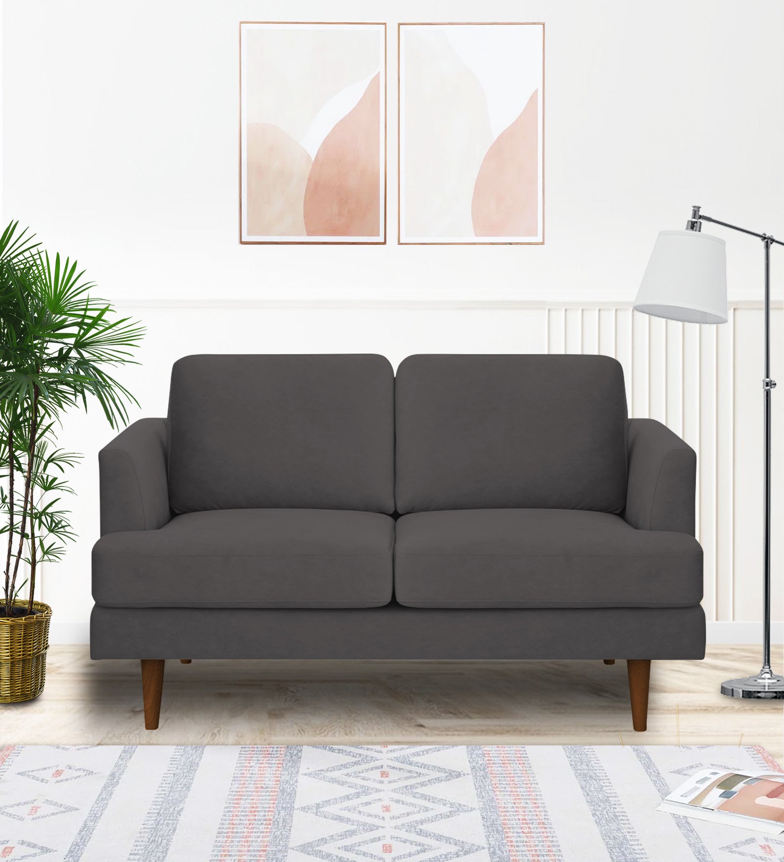 Motra Velvet 2 Seater Sofa In Davy grey Colour - Febonic Living