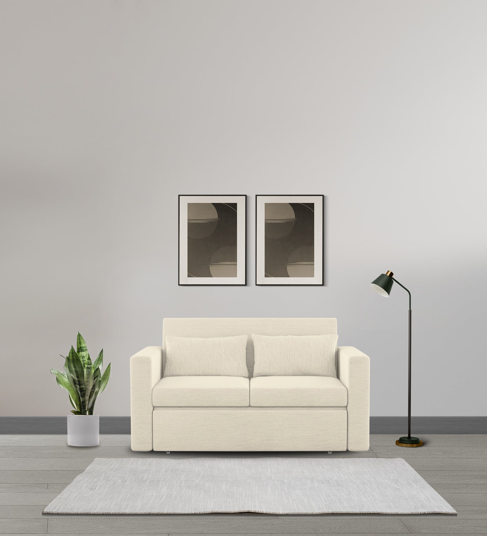 River Fabric 2 Seater Pull Out Sofa Cum Bed In ivory cream Colour - Febonic Living