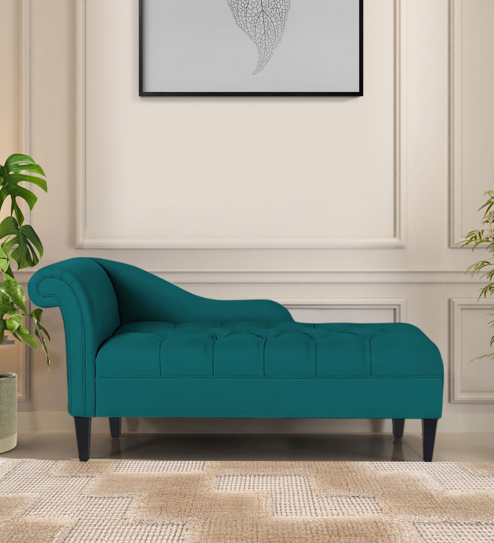 Adria Fabric RHS Chaise Lounger In Sea Green Colour - Febonic Living