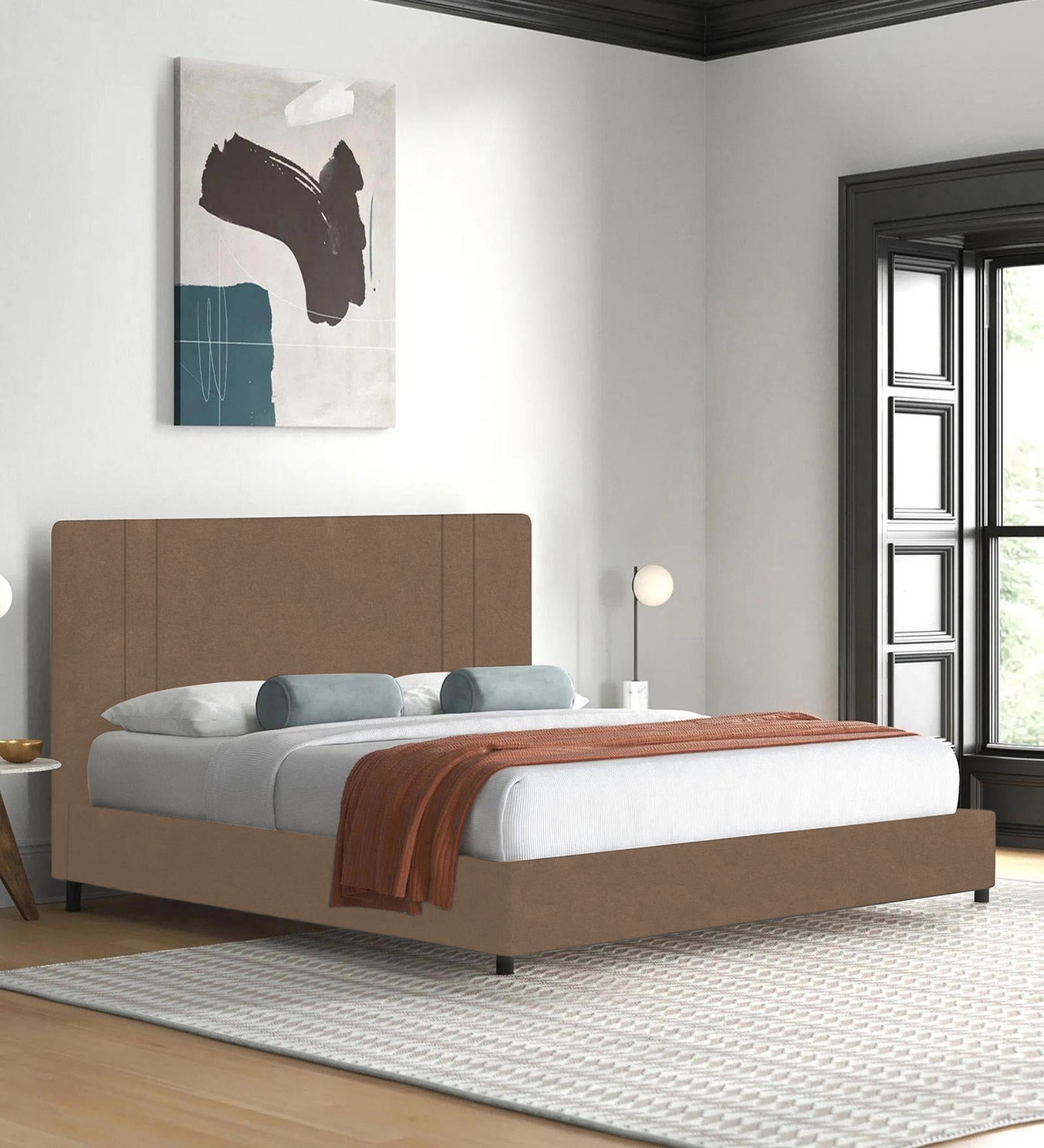 Asyra Velvet Queen Bed in Mocha Mouse Colour With Box Storage - Febonic Living