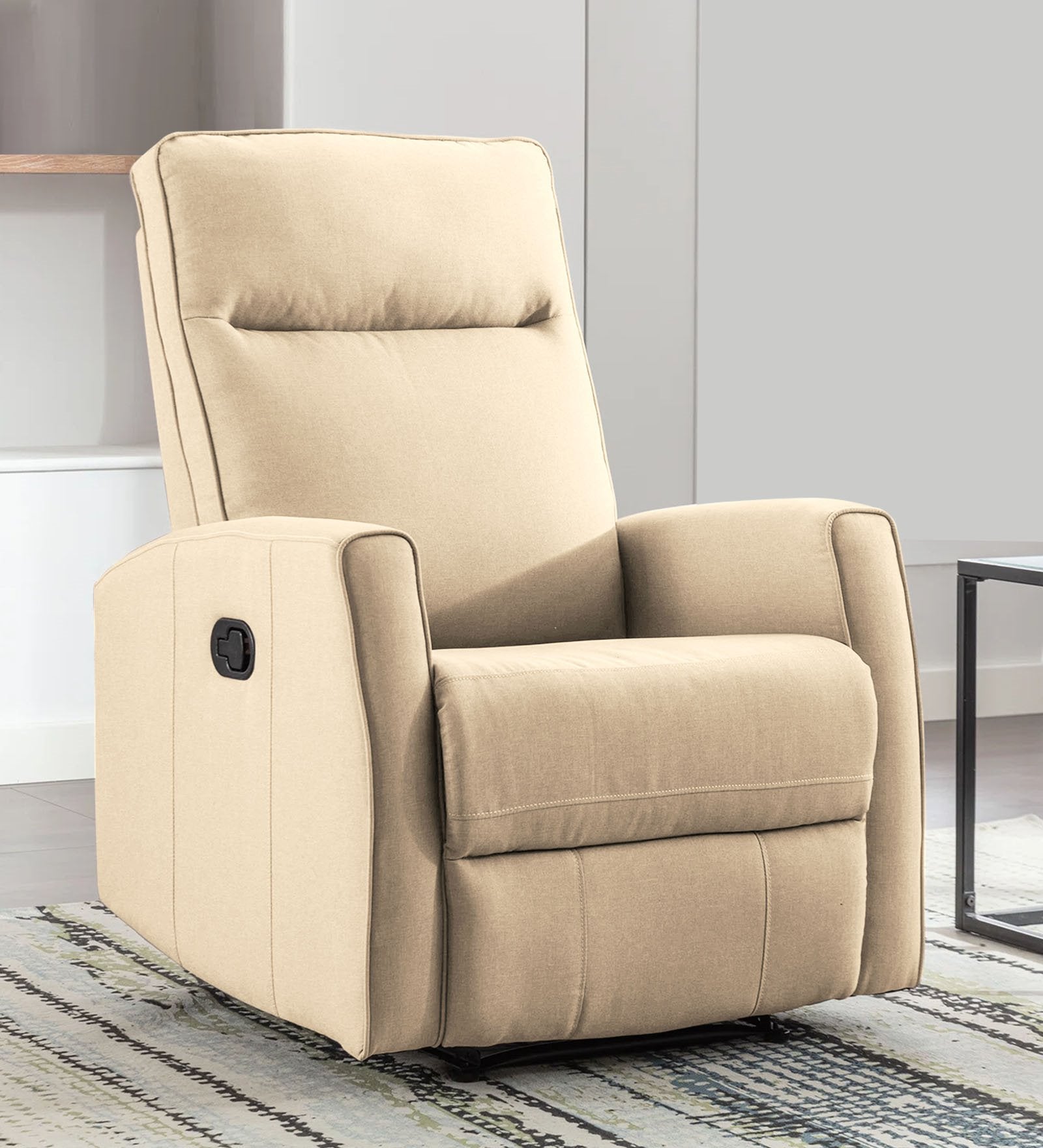 Logan Fabric 1 Seater Manual Recliner In ivory cream Colour - Febonic Living