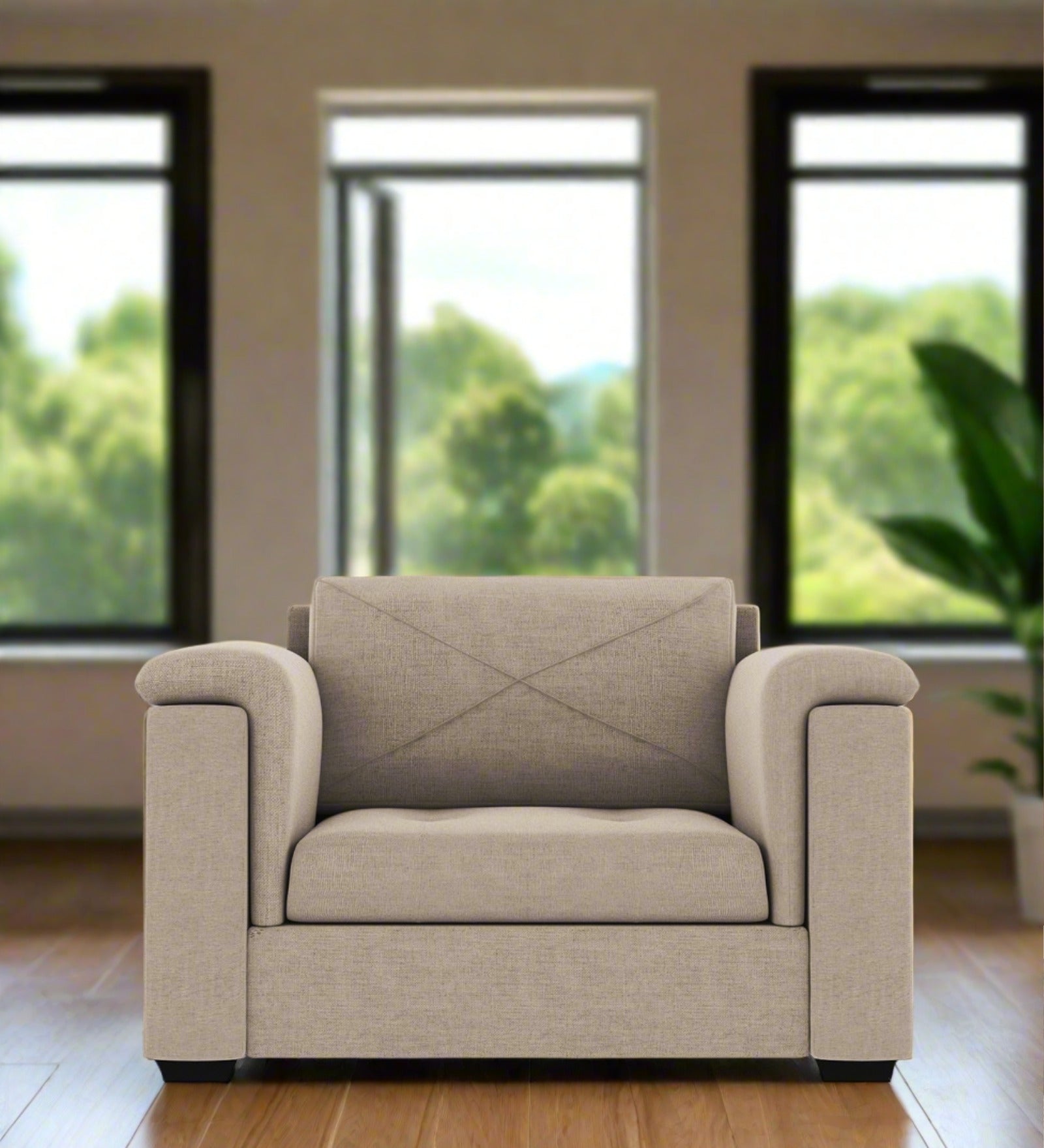 Andres Fabric 1 Seater Sofa In Khaki Beige Colour - Febonic Living