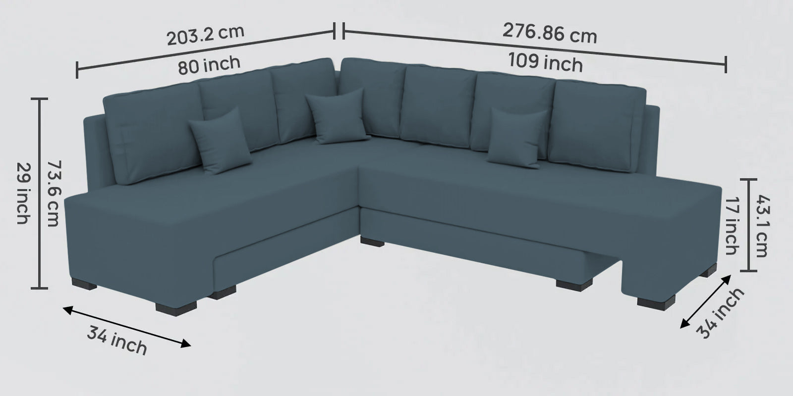 Corby Velvet LHS 6 Seater Convertible Sofa Cum Bed In Oxford Blue Colour - Febonic Living