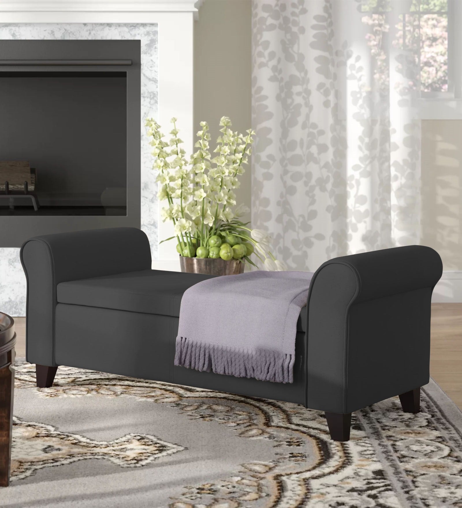Molo Fabric 3 Seater Recamier In Charcoal Grey Colour With Storage - Febonic Living