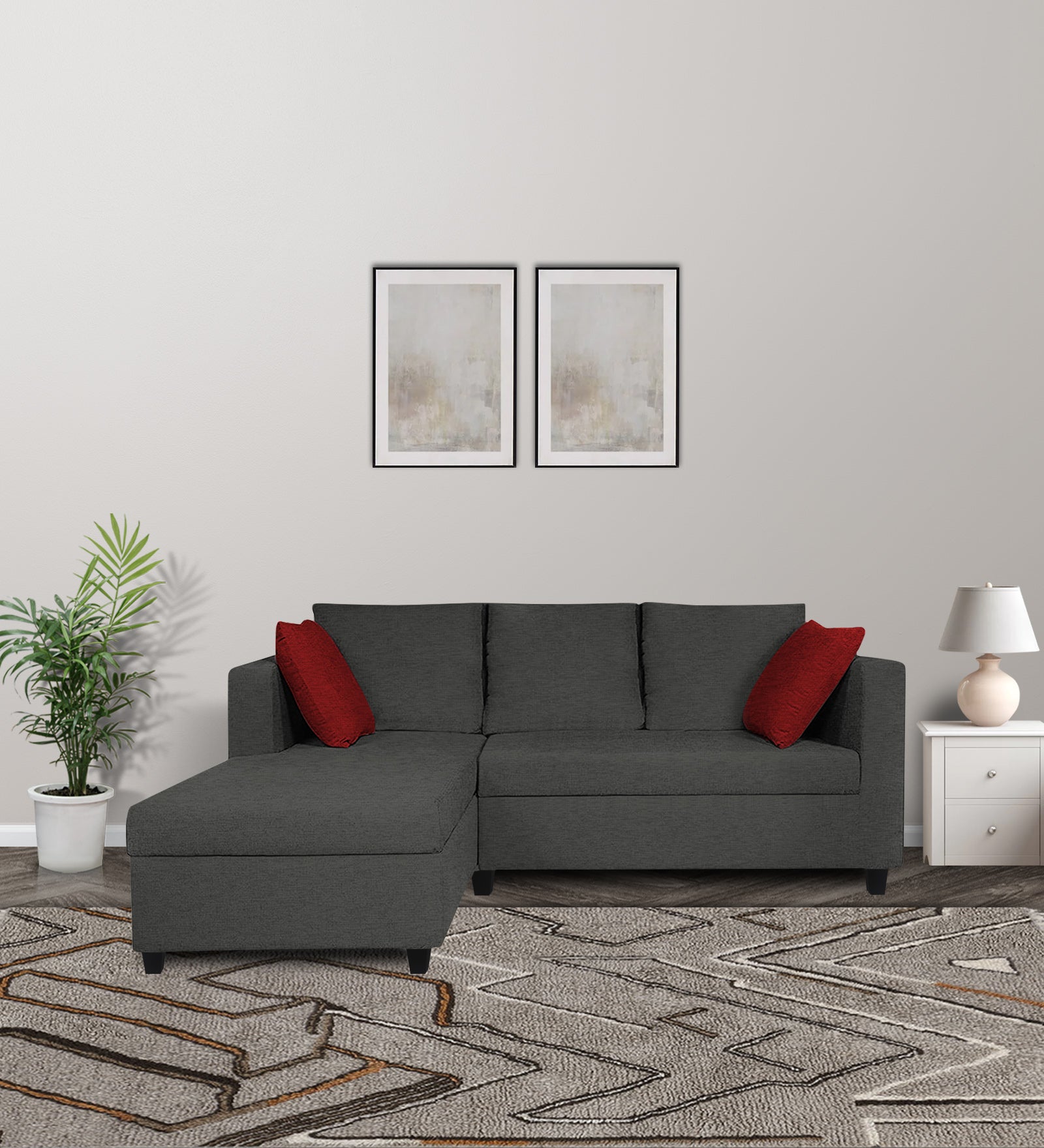 Nebula Fabric RHS Sectional Sofa (2+Lounger) In Charcoal Grey Colour - Febonic Living