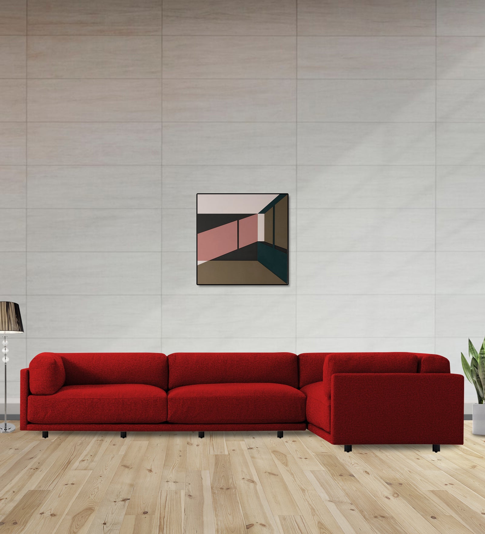 Nixon Fabric 6 Seater LHS Corner Sofa In Blood Maroon Colour - Febonic Living