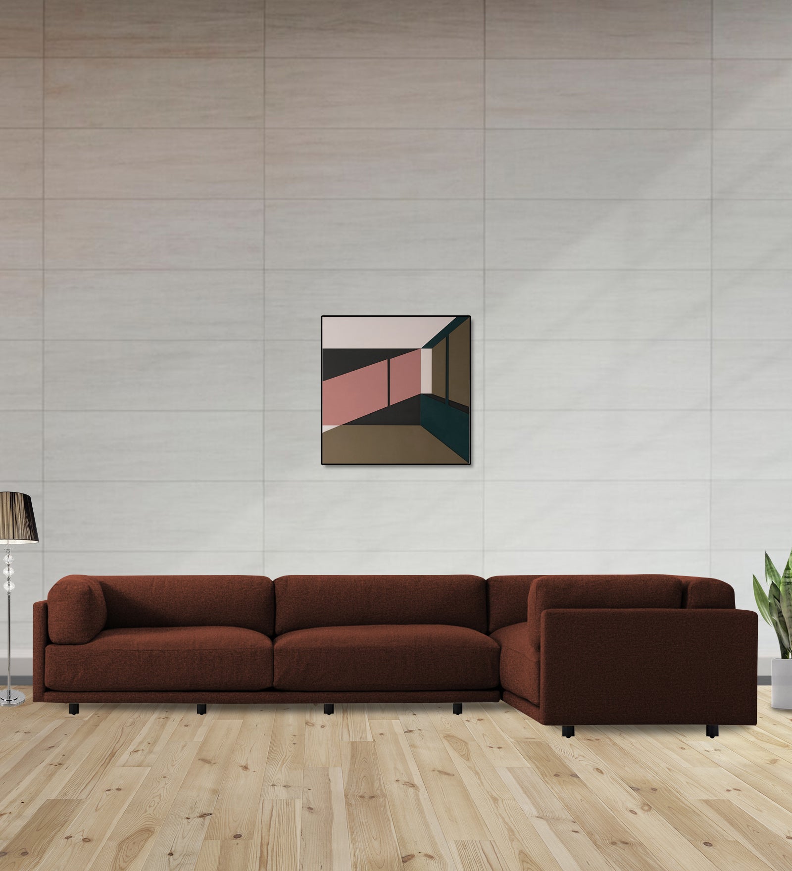 Nixon Fabric 6 Seater LHS Corner Sofa In Coffee Brown Colour - Febonic Living