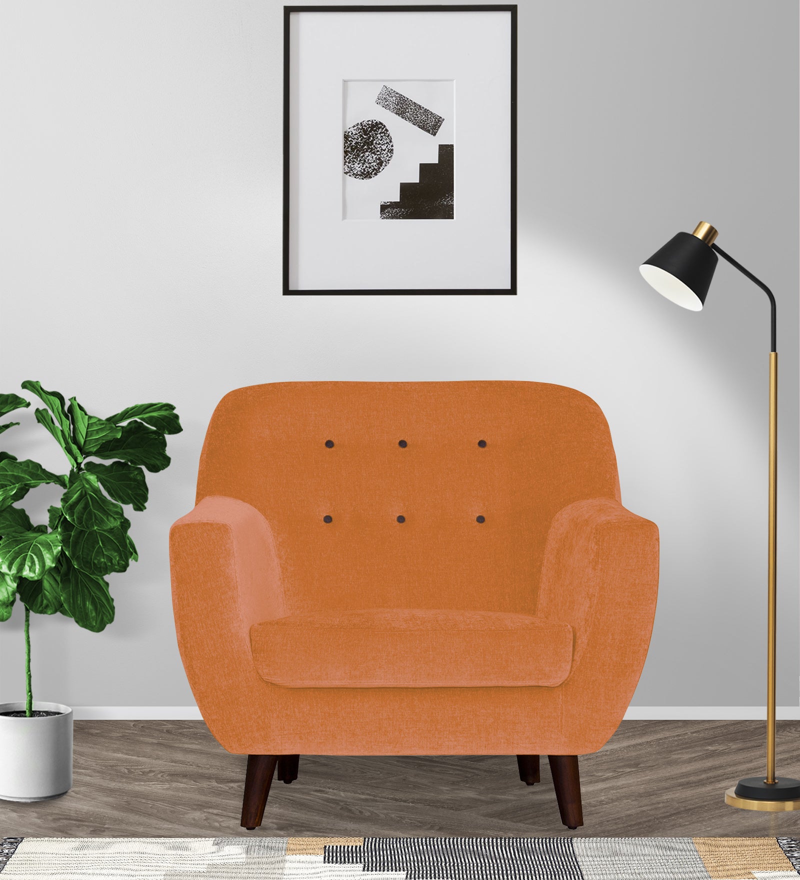 German Fabric 1 Seater Sofa In Dark Orange Colour - Febonic Living