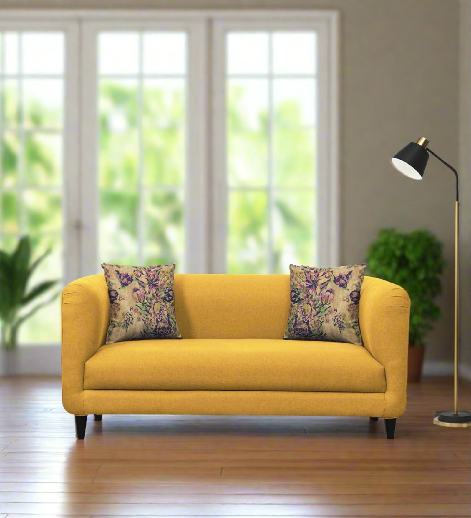 Niki Fabric 2 Seater Sofa In Bold Yellow Colour - Febonic Living