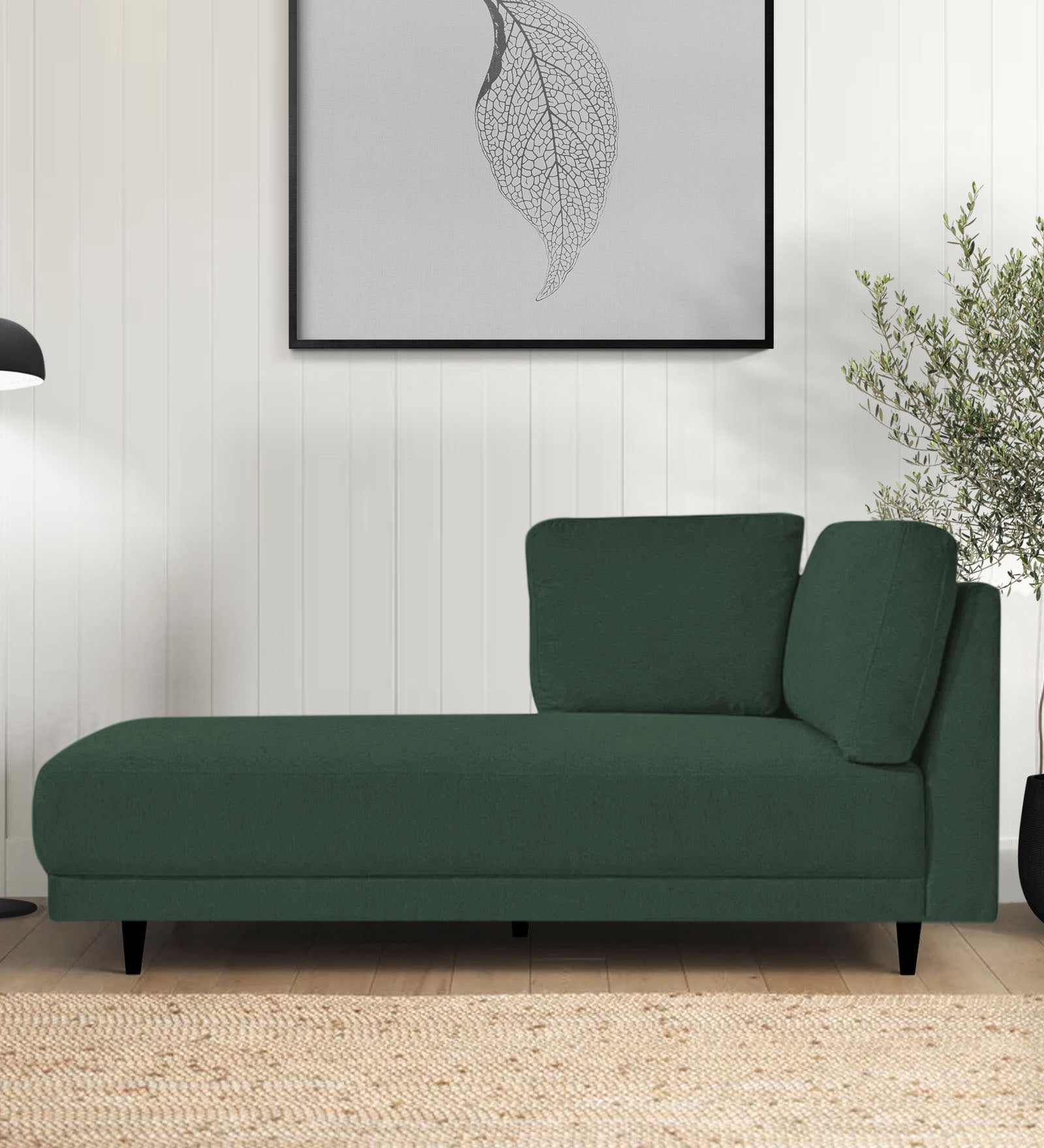 Jonze Velvet LHS Chaise Lounger In Amazon Green Colour - Febonic Living