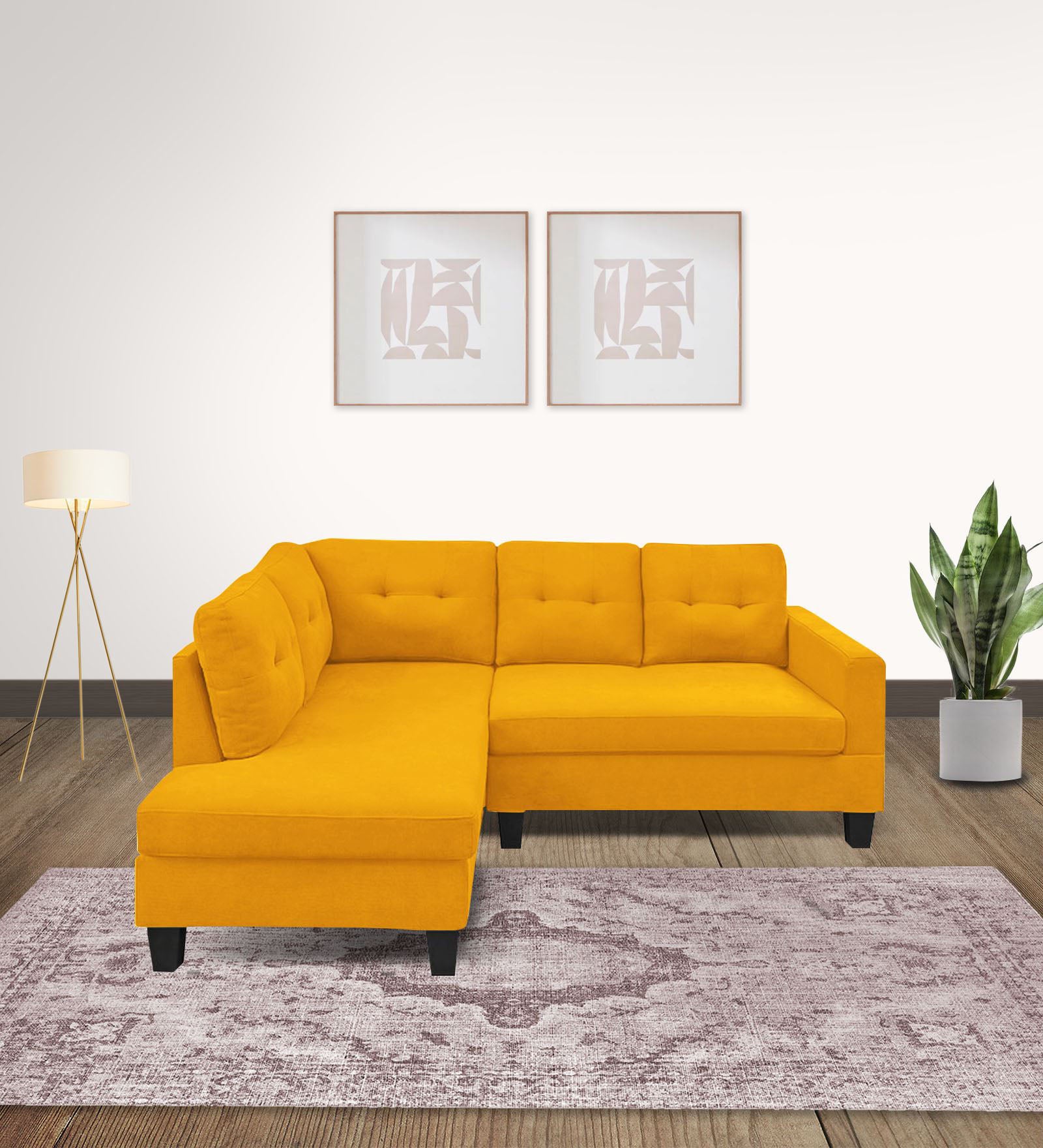 Thomas Fabric RHS Sectional Sofa (2+Lounger) In Bold Yellow Colour - Febonic Living