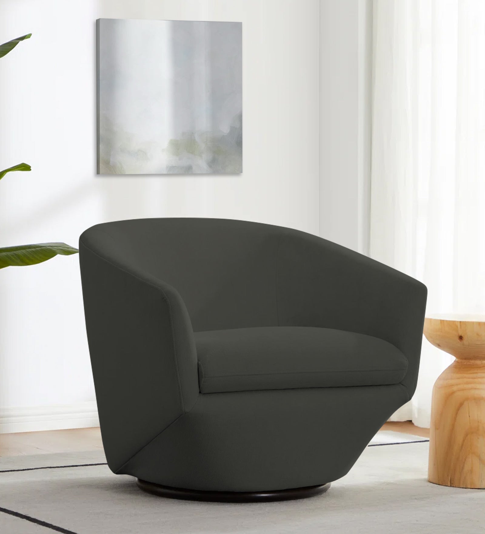 Haddie Velvet Swivel Chair In Hory Grey Colour - Febonic Living