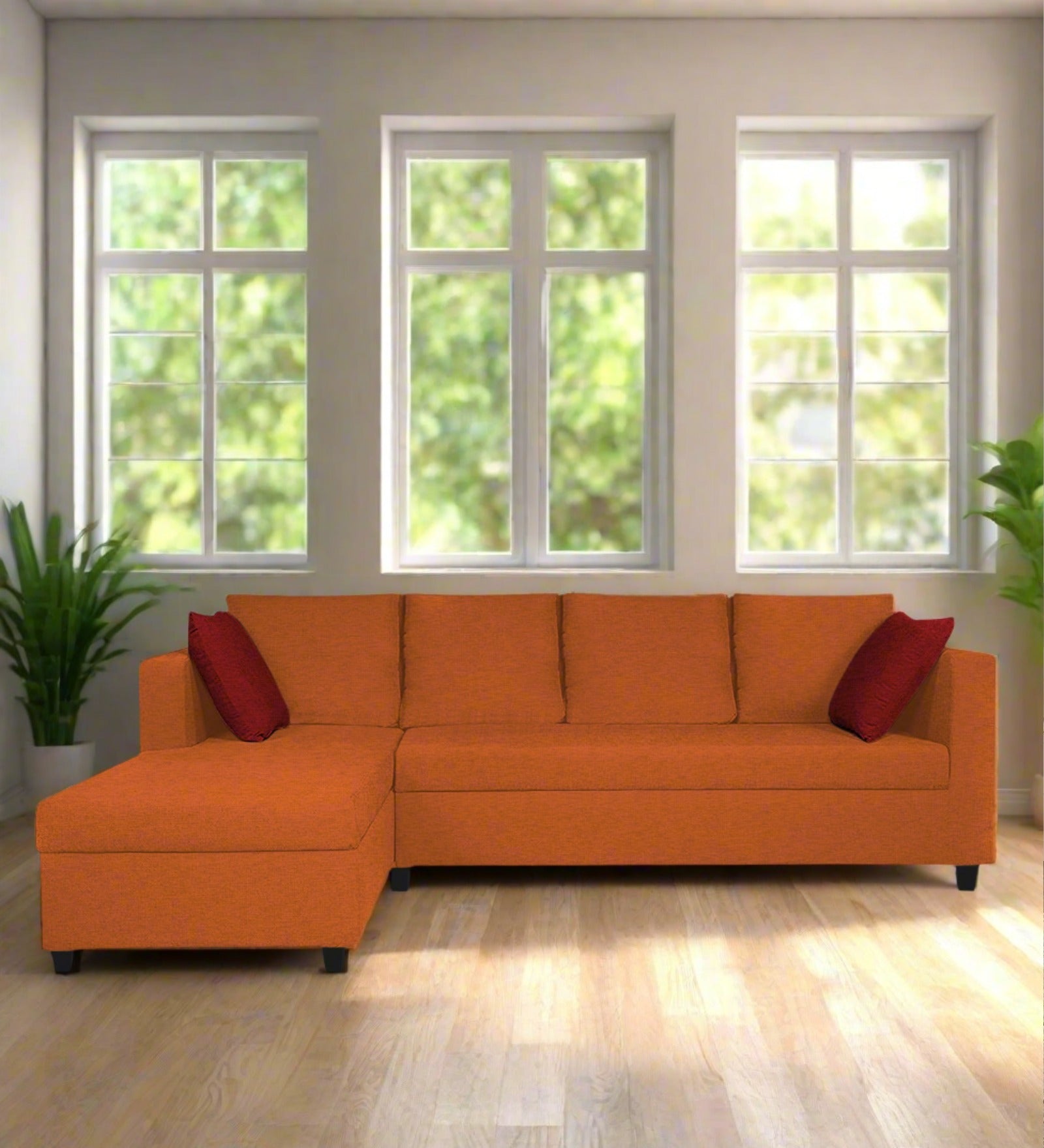 Nebula Fabric RHS Sectional Sofa (3+Lounger) In Vivid Orange Colour - Febonic Living
