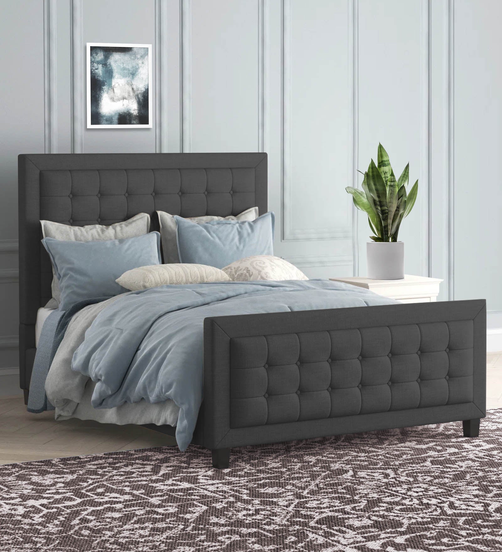 Kaster Fabric Queen Size Bed In Charcoal Grey Colour - Febonic Living