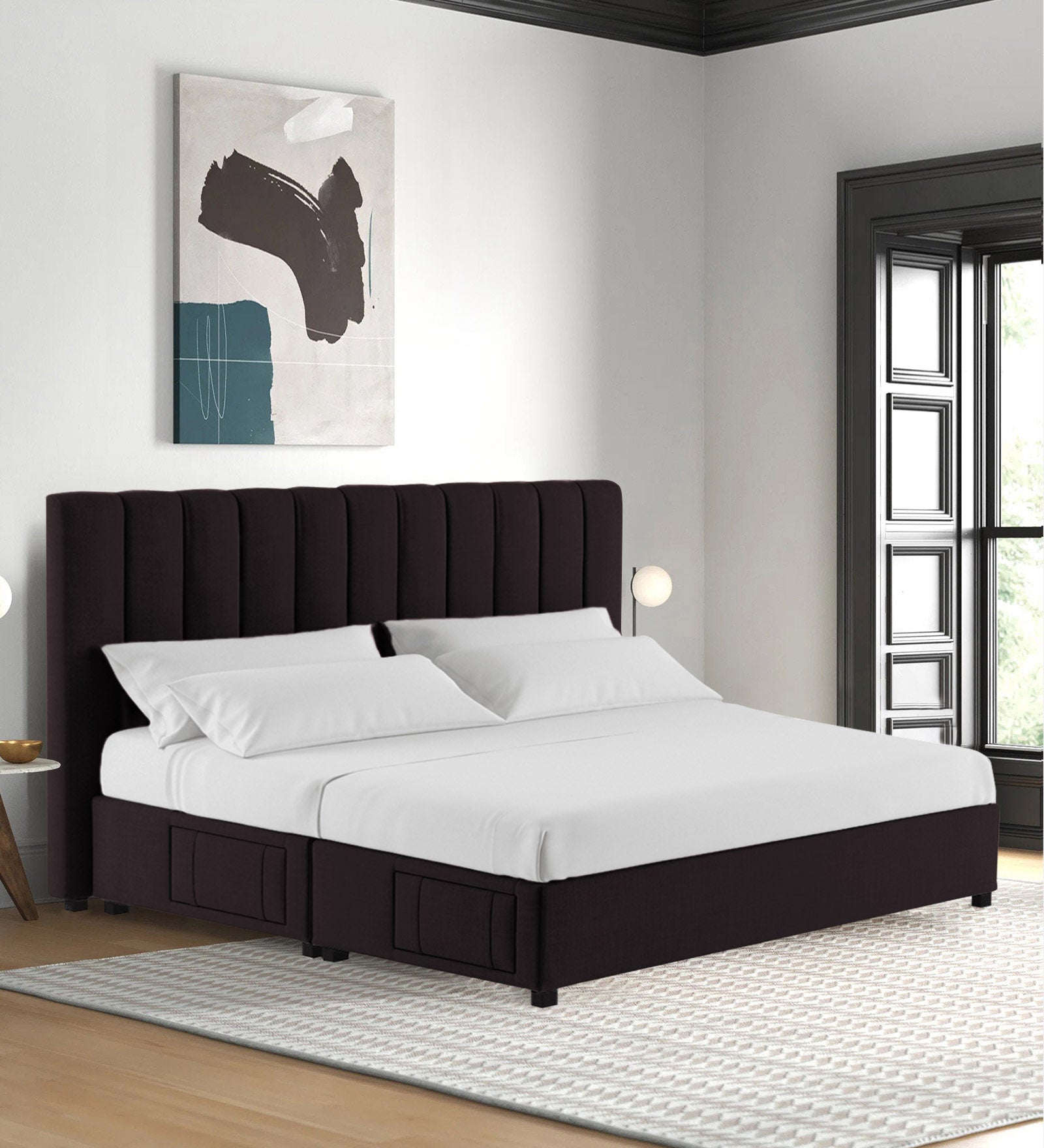 Nivi Fabric King Size Bed In Cara Brown Colour With Drawer Storage - Febonic Living