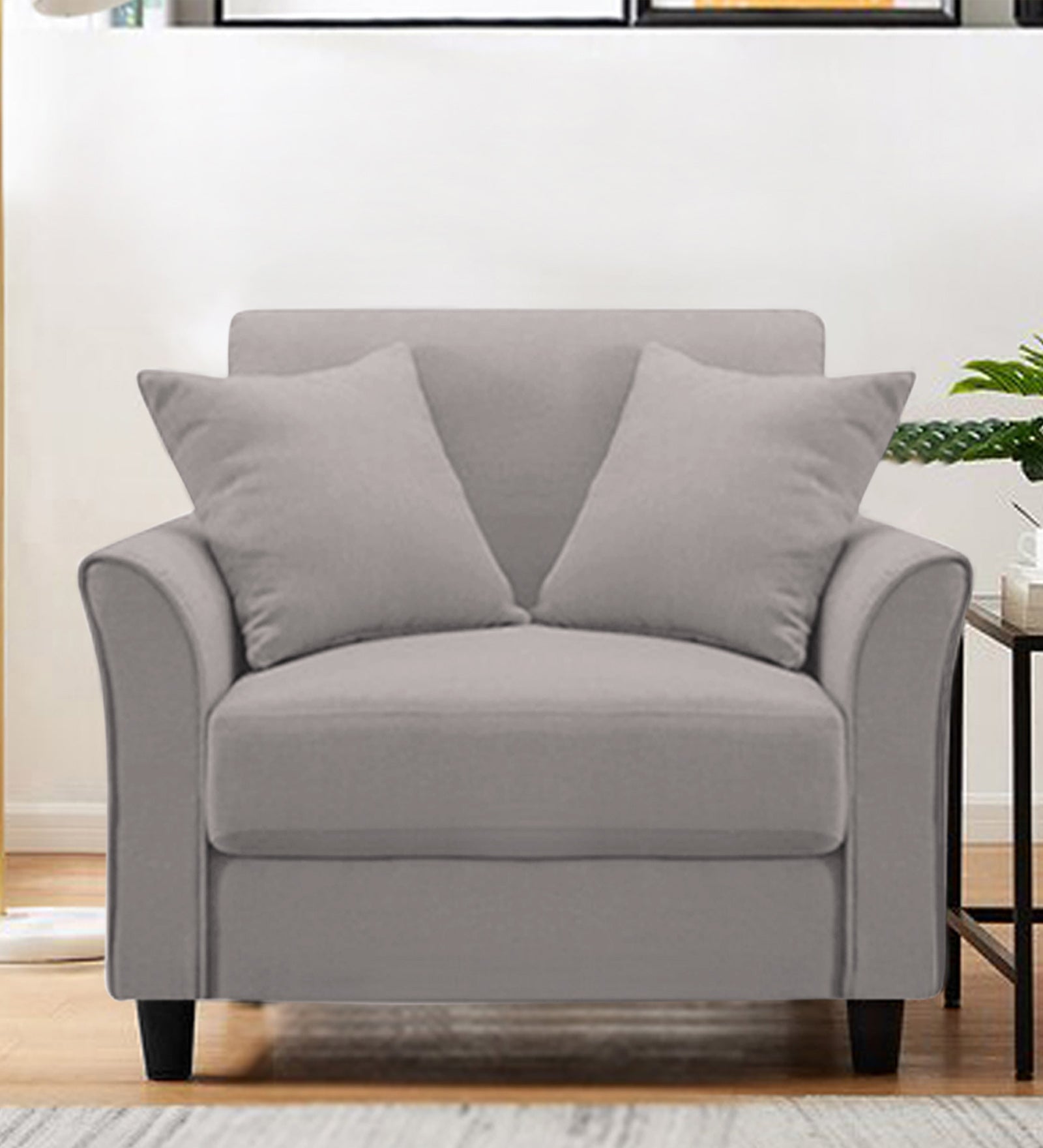 Daroo Velvet 1 Seater Sofa In Pearl Grey Colour - Febonic Living