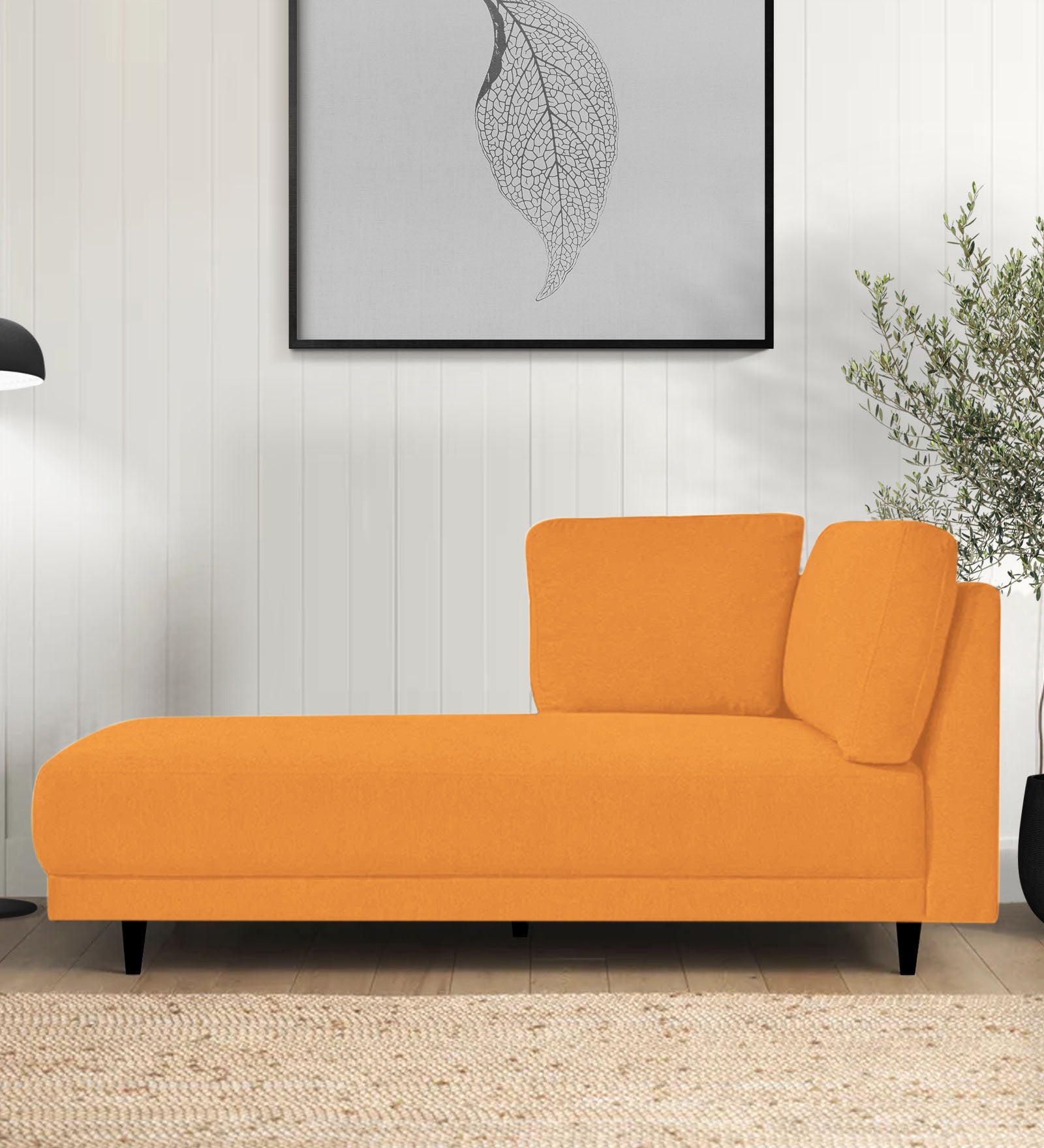 Jonze Velvet LHS Chaise Lounger In Tangerine Orange Colour - Febonic Living