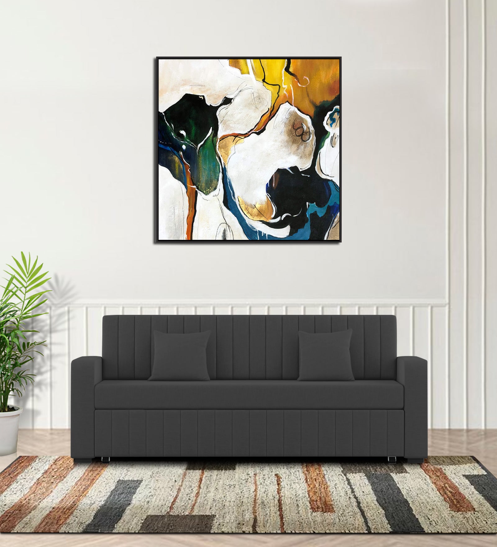 Calra Fabric 3 Seater Pull Out Sofa Cum Bed In Charcoal Grey Colour With Storage - Febonic Living