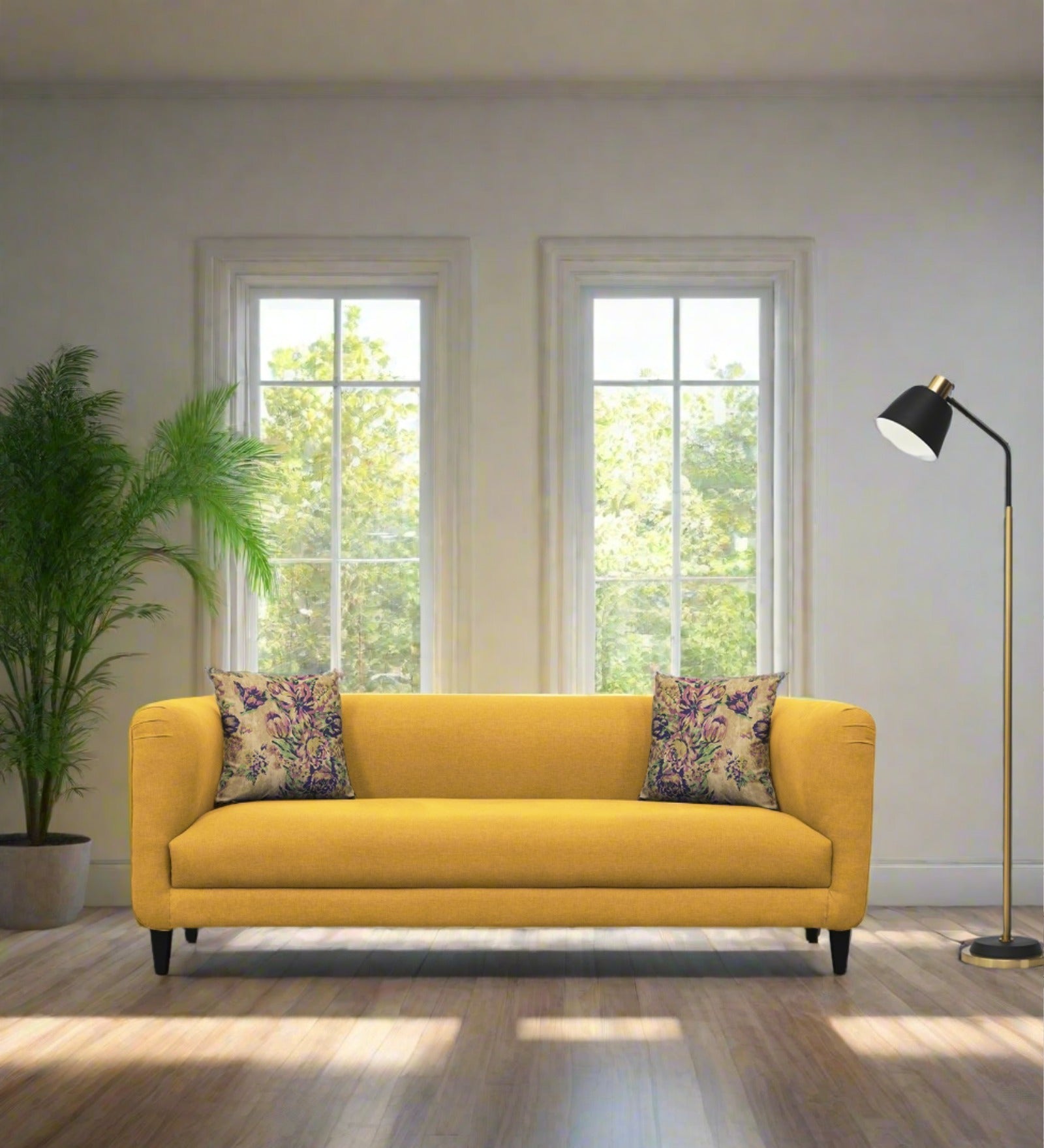 Niki Fabric 3 Seater Sofa In Bold Yellow Colour - Febonic Living