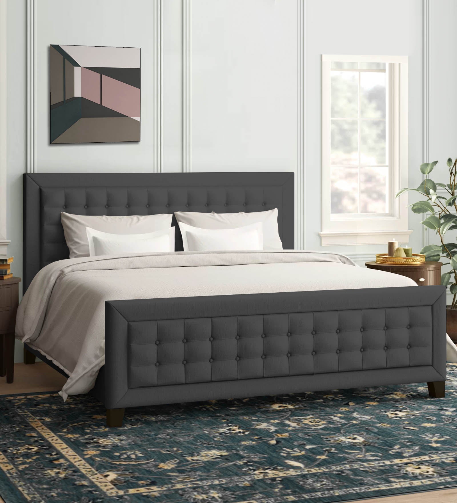 Kaster Fabric King Size Bed In Charcoal Grey Colour - Febonic Living