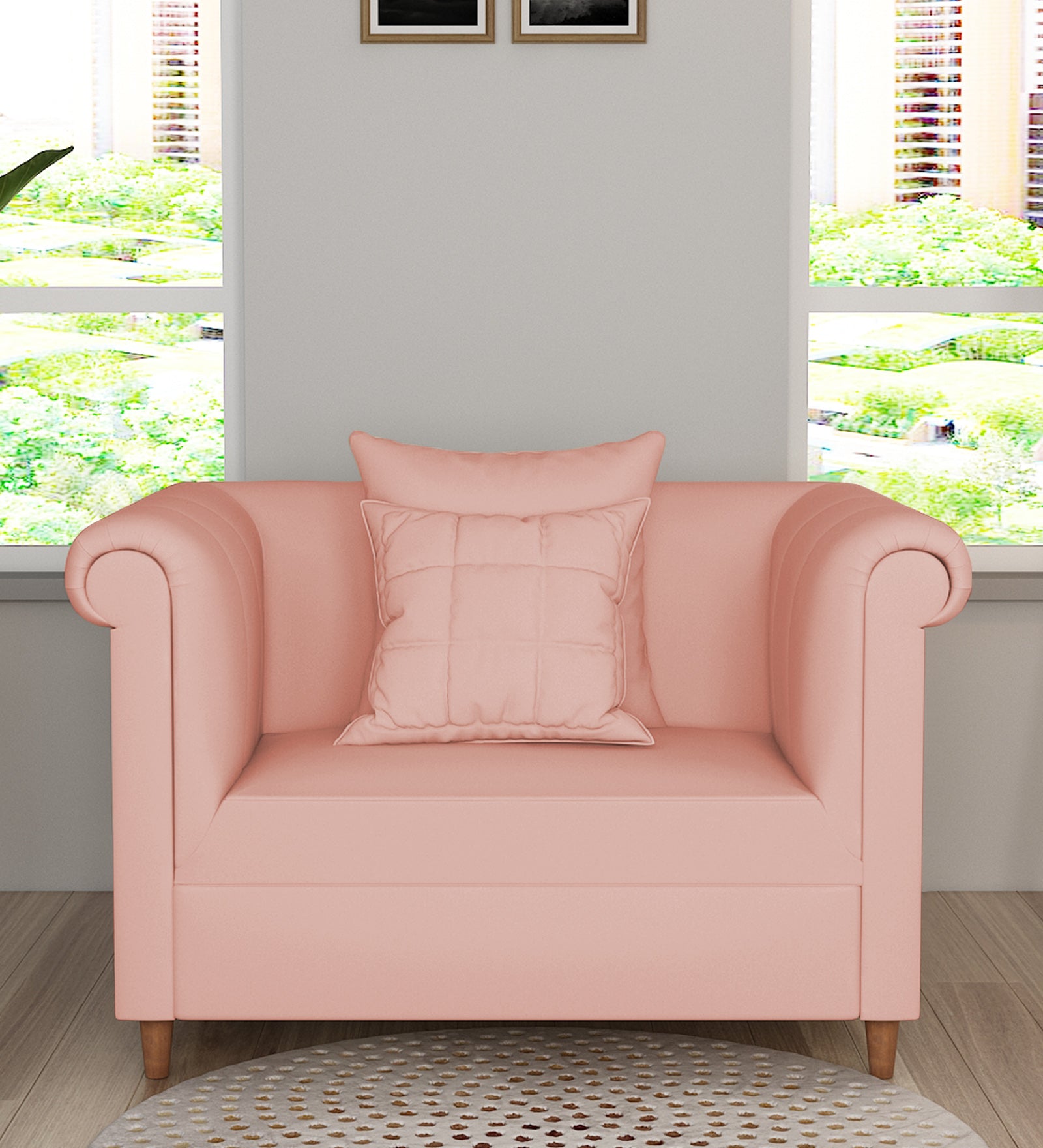 Rubi Velvet 1 Seater Sofa In Blush Pink Colour - Febonic Living