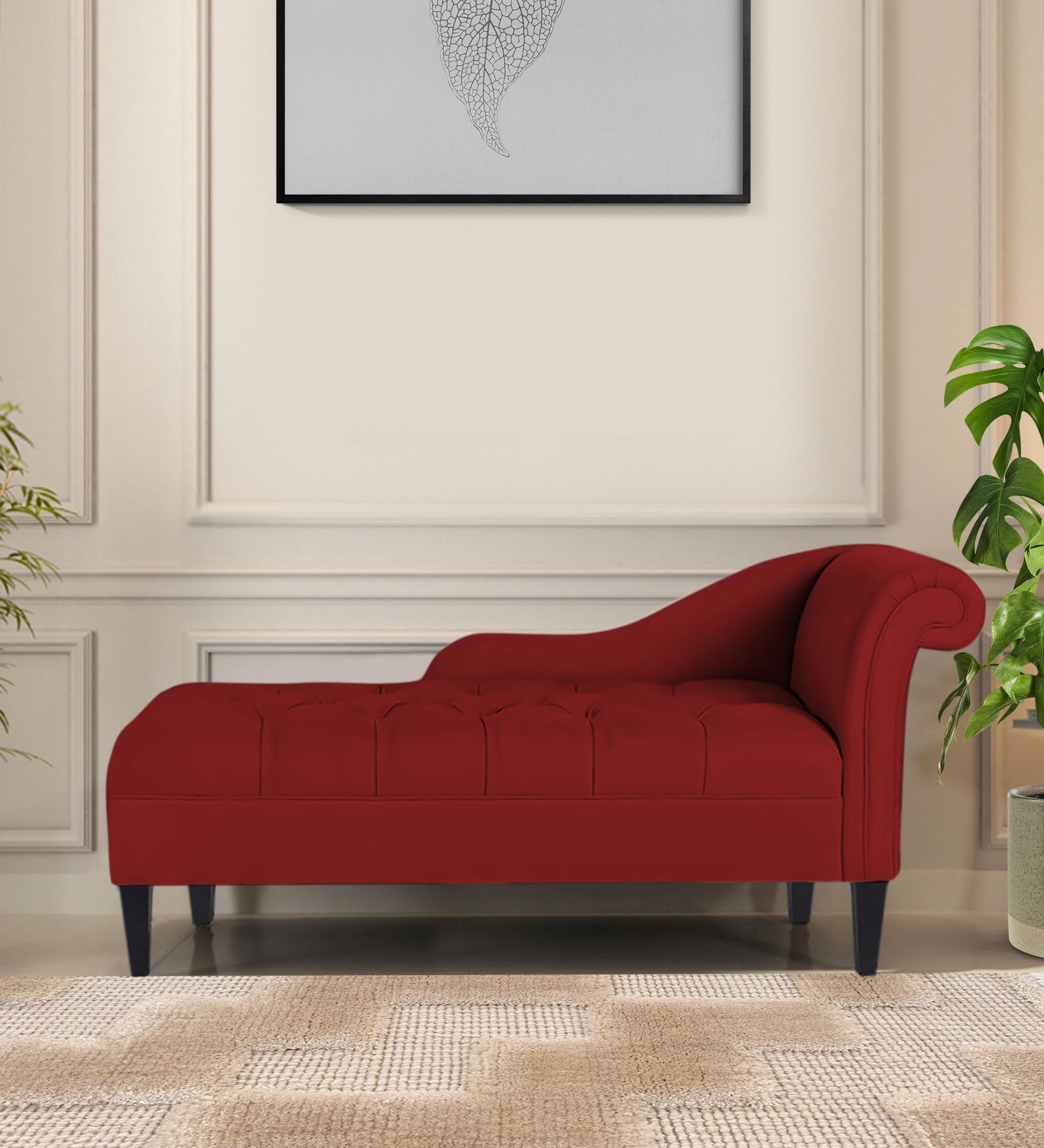 Adria Fabric LHS Chaise Lounger In Blood Maroon Colour - Febonic Living