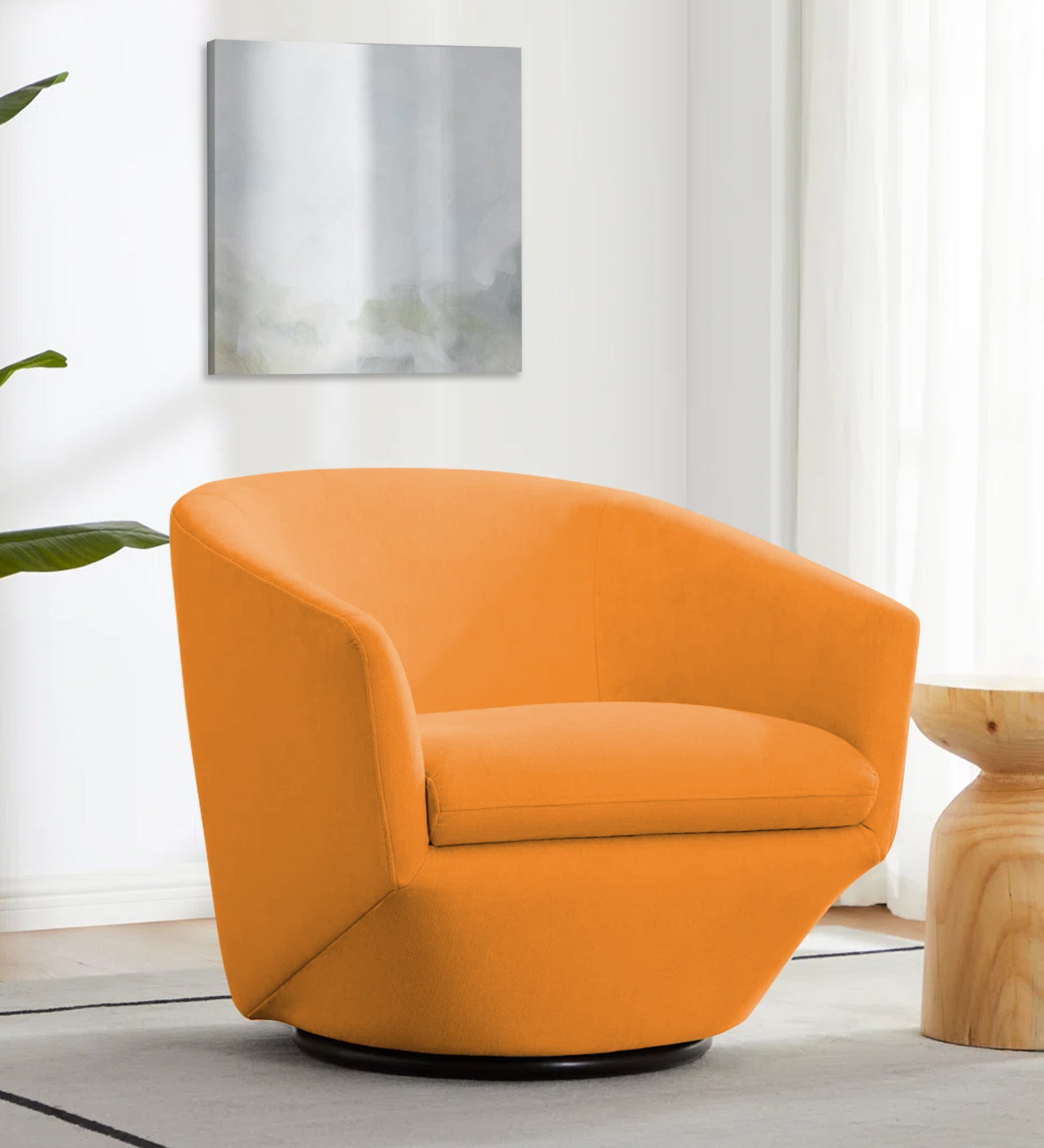 Haddie Velvet Swivel Chair In Tangerine Orange Colour - Febonic Living