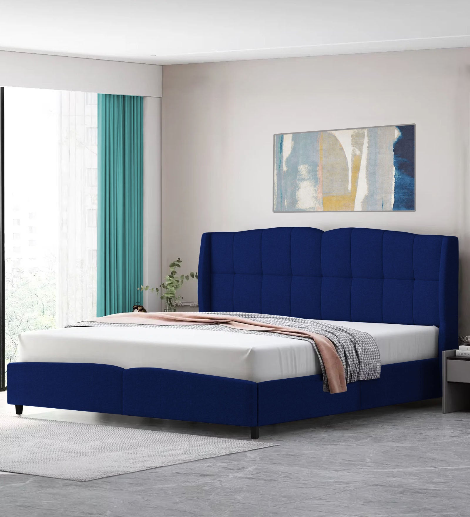 Jovi Velvet King Size Bed In Imperial Blue In Colour - Febonic Living
