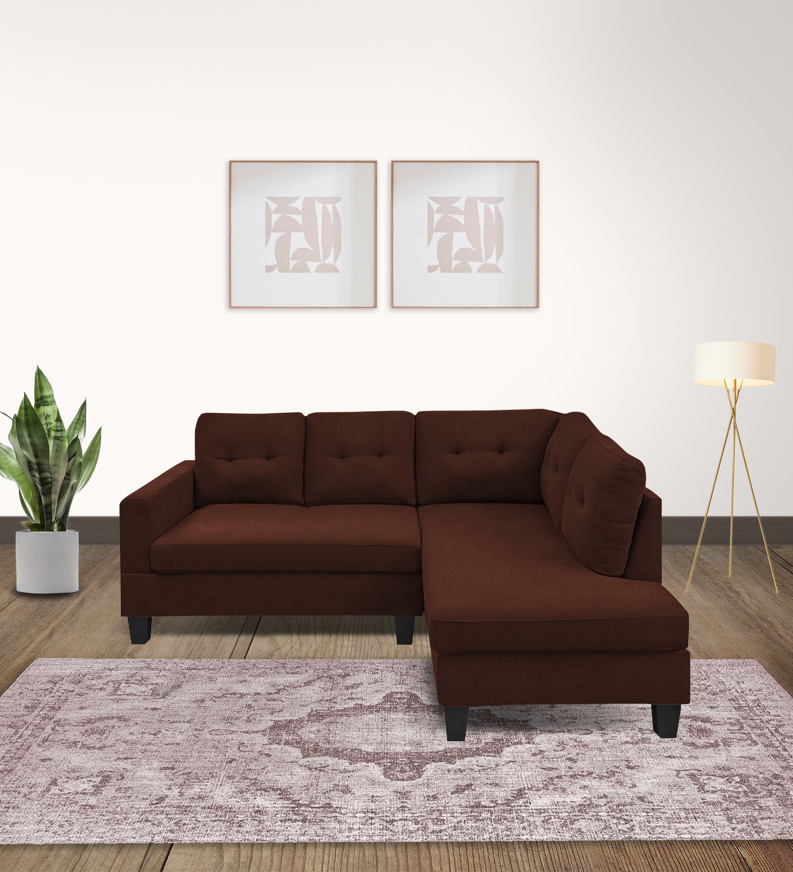 Thomas Fabric LHS Sectional Sofa (2+Lounger) In Coffee Brown Colour - Febonic Living