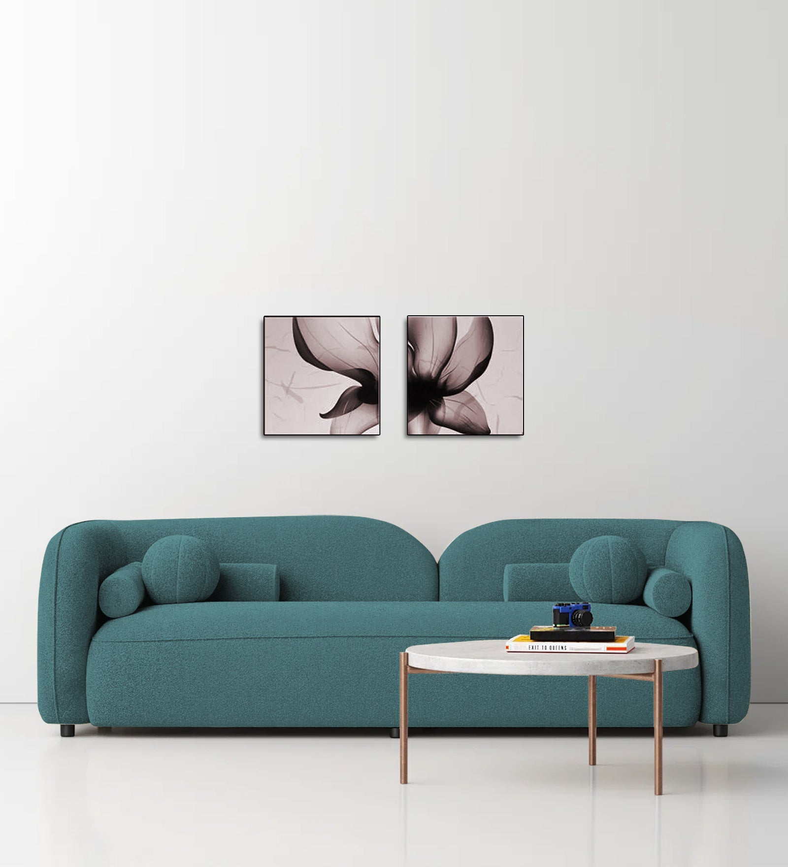 Corny Boucle Fabric 3 Seater Sofa In Ocean Blue Colour - Febonic Living