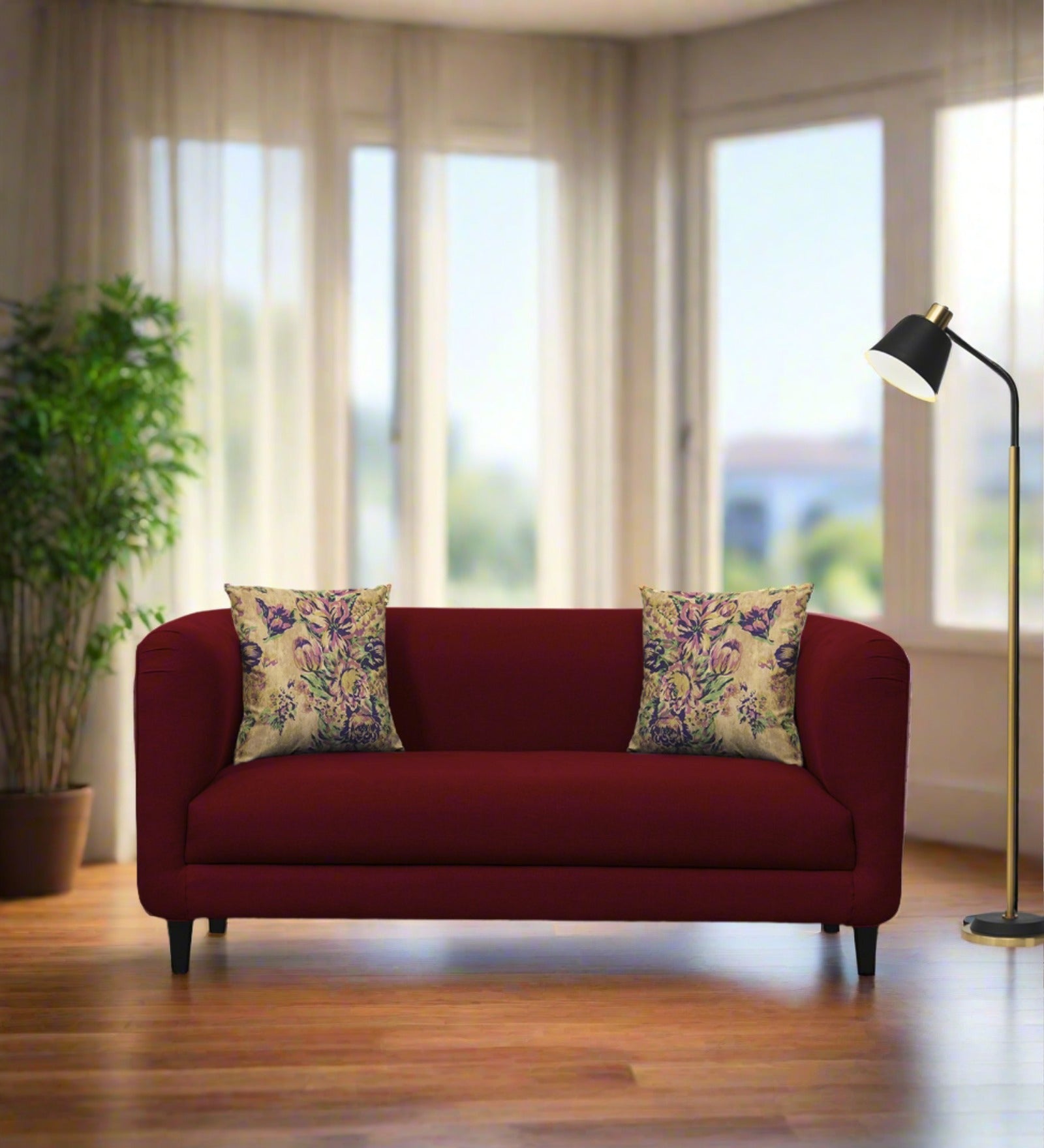 Niki Fabric 2 Seater Sofa In Ruby Red Colour - Febonic Living