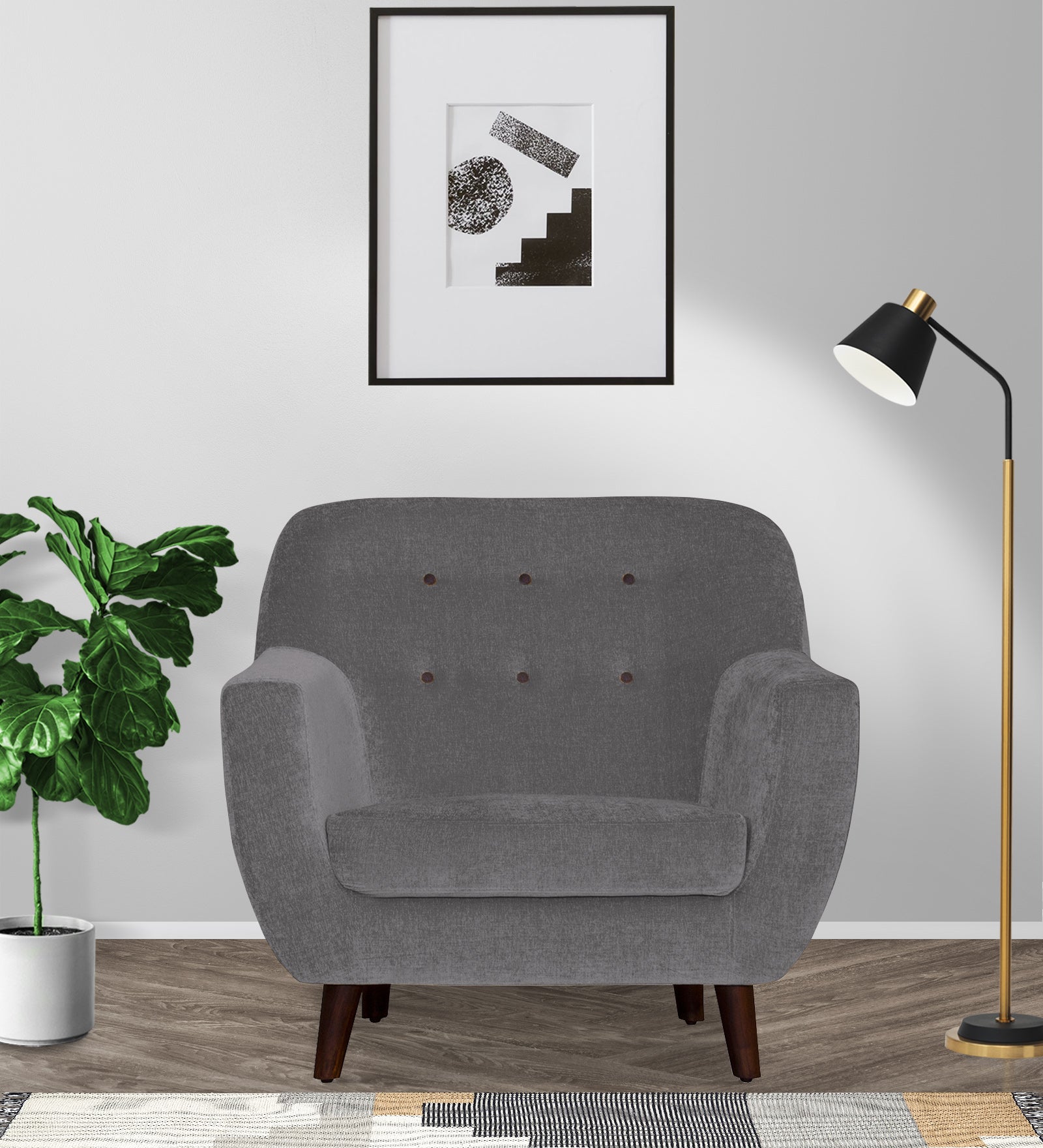 German Fabric 1 Seater Sofa In Sudo Grey Colour - Febonic Living