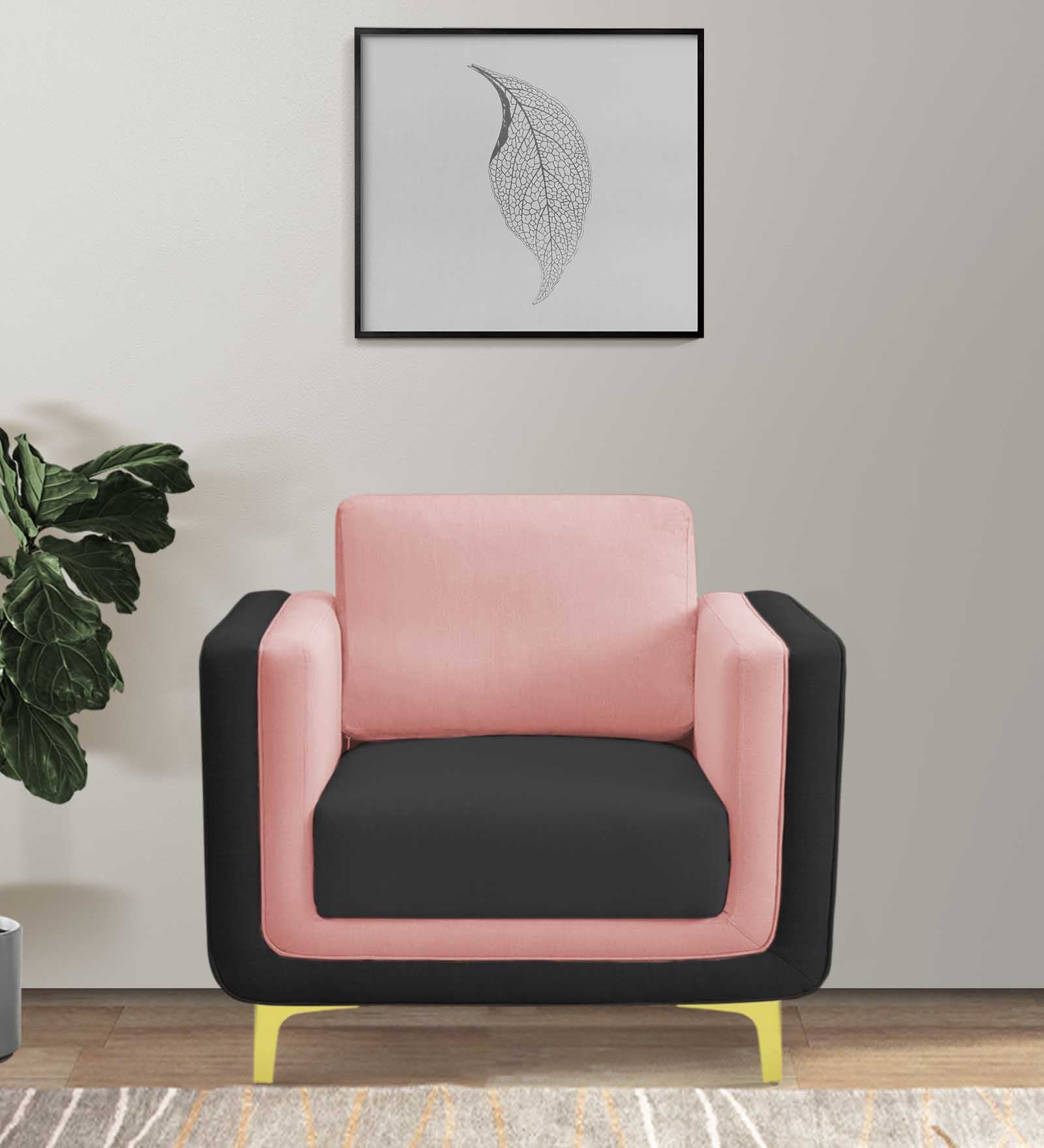 Visky Velvet 1 Seater Sofa In Millennial Pink And Hory Grey Colour - Febonic Living