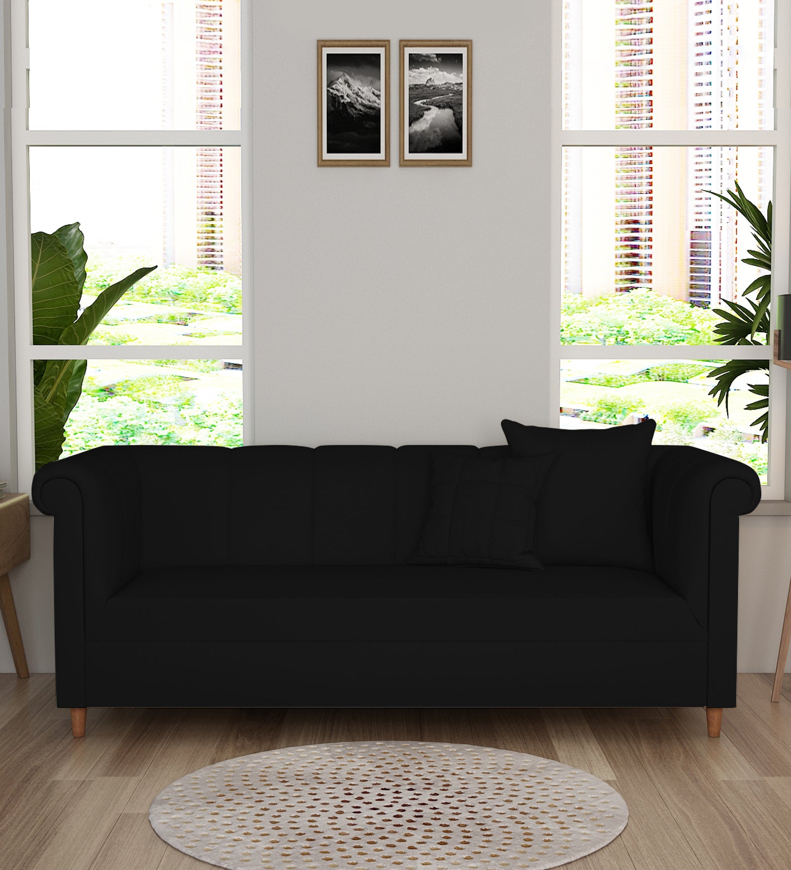 Rubi Velvet 3 Seater Sofa In Adam Black Colour - Febonic Living