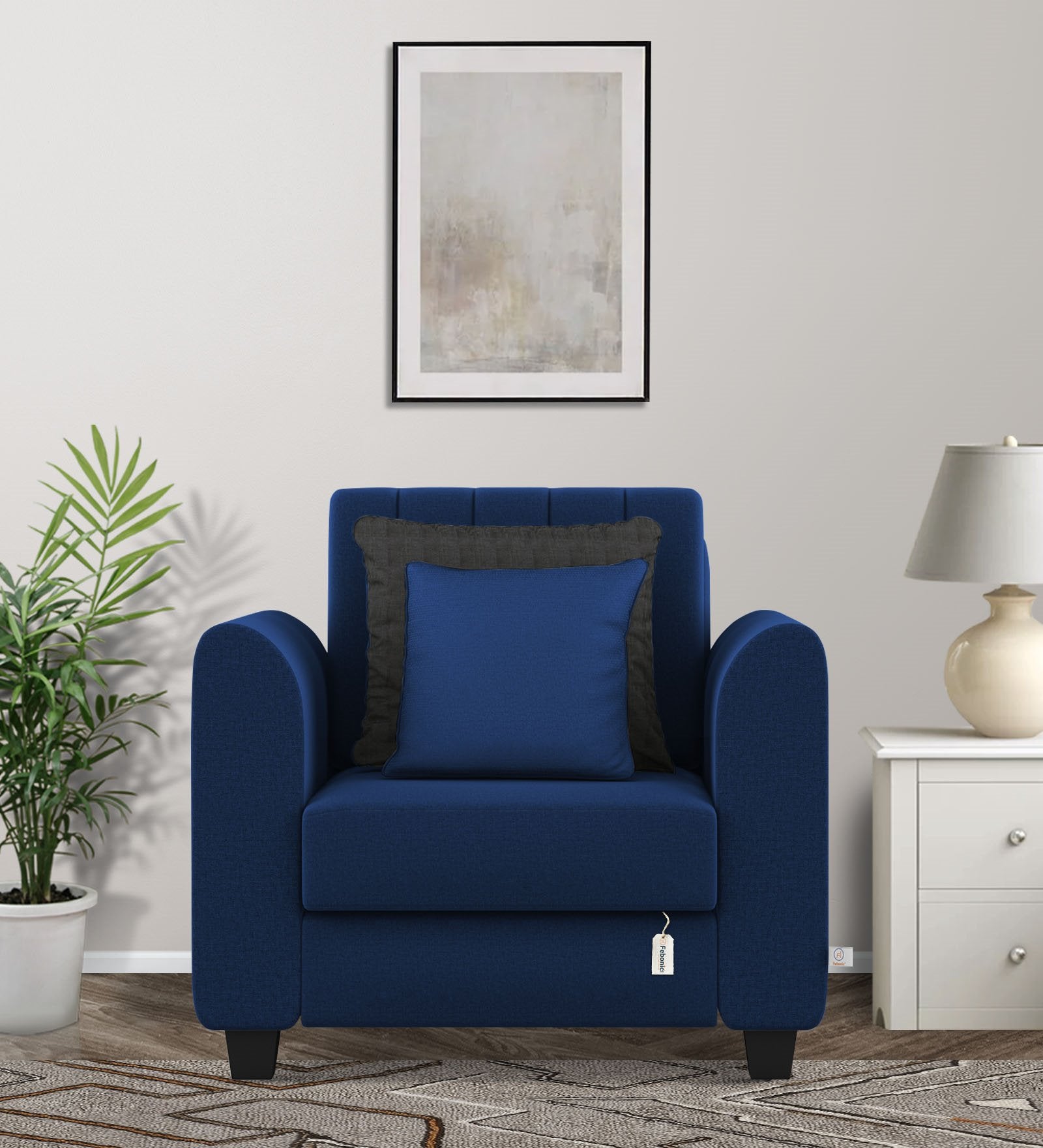 Cosmic Fabric 1 Seater Sofa In Royal Blue Colour - Febonic Living