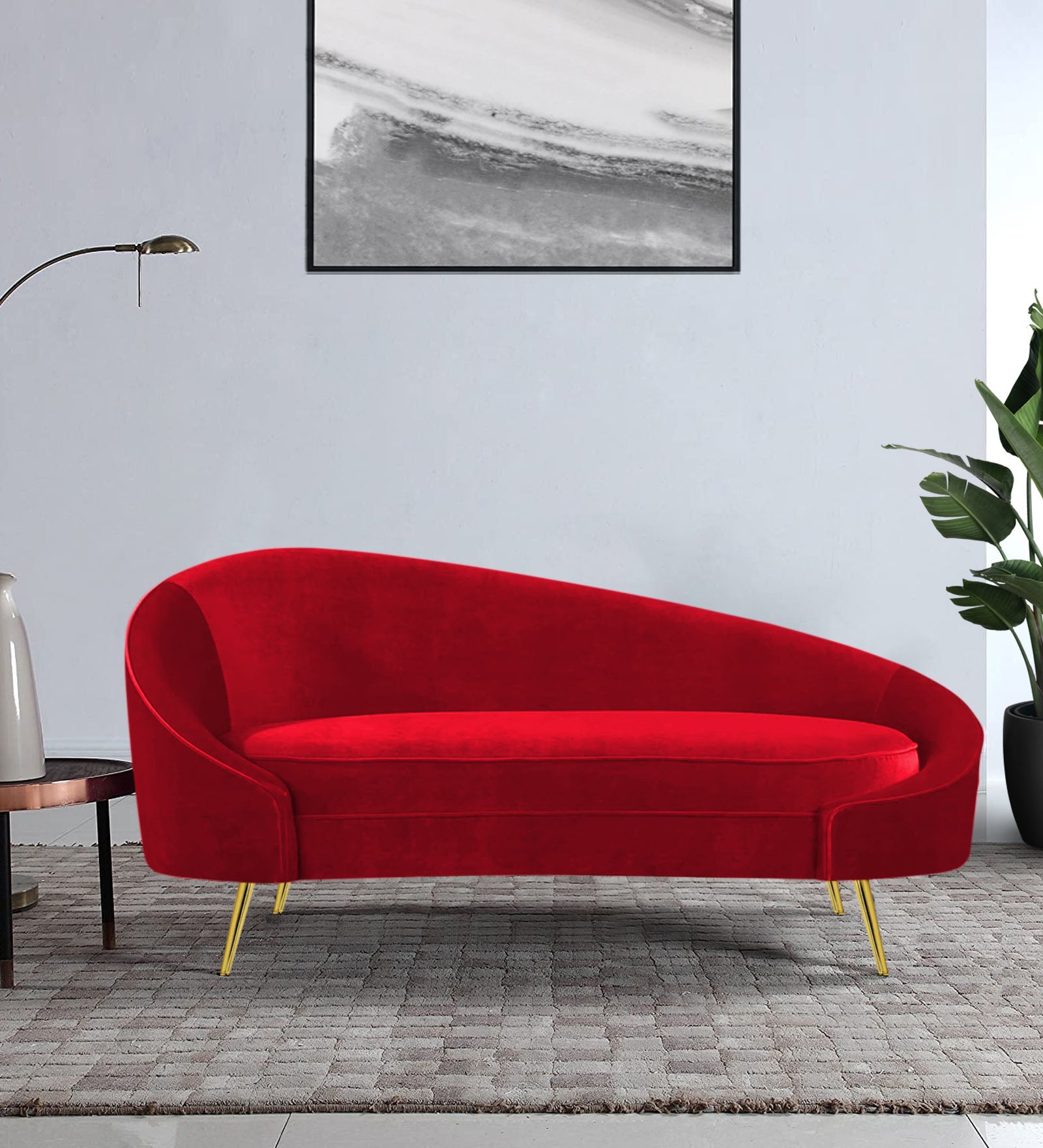 Cely Velvet RHS Chaise Lounger In Berry Maroon Colour - Febonic Living