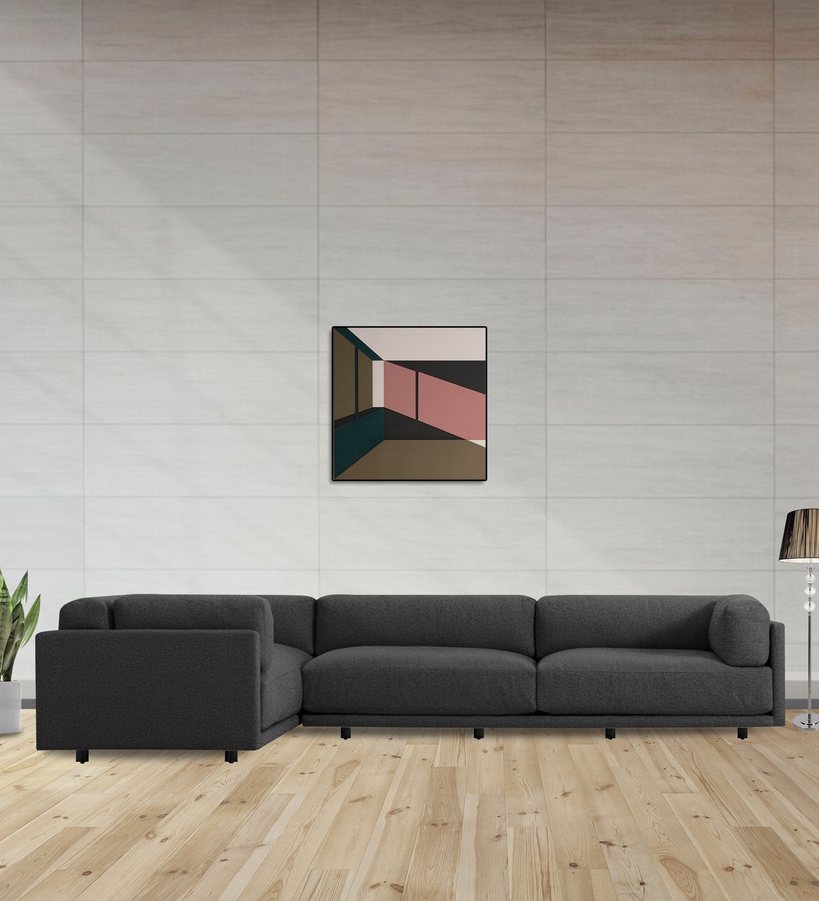 Nixon Fabric 6 Seater RHS Corner Sofa In Charcoal grey Colour - Febonic Living