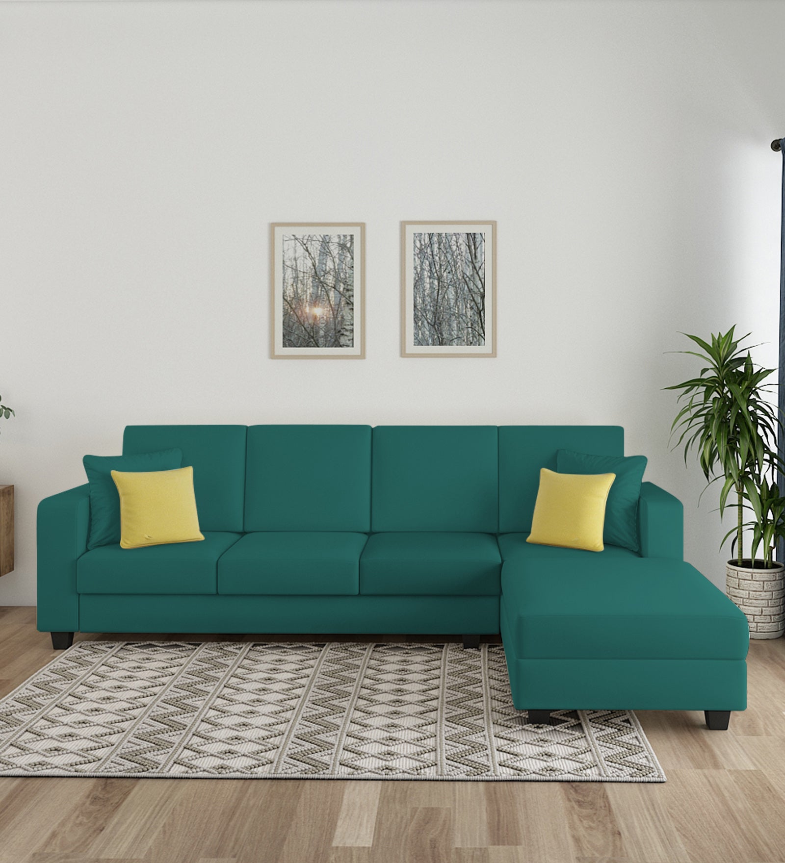 Nabi Fabric LHS Sectional Sofa (3+Lounger) In Sea Green Colour - Febonic Living