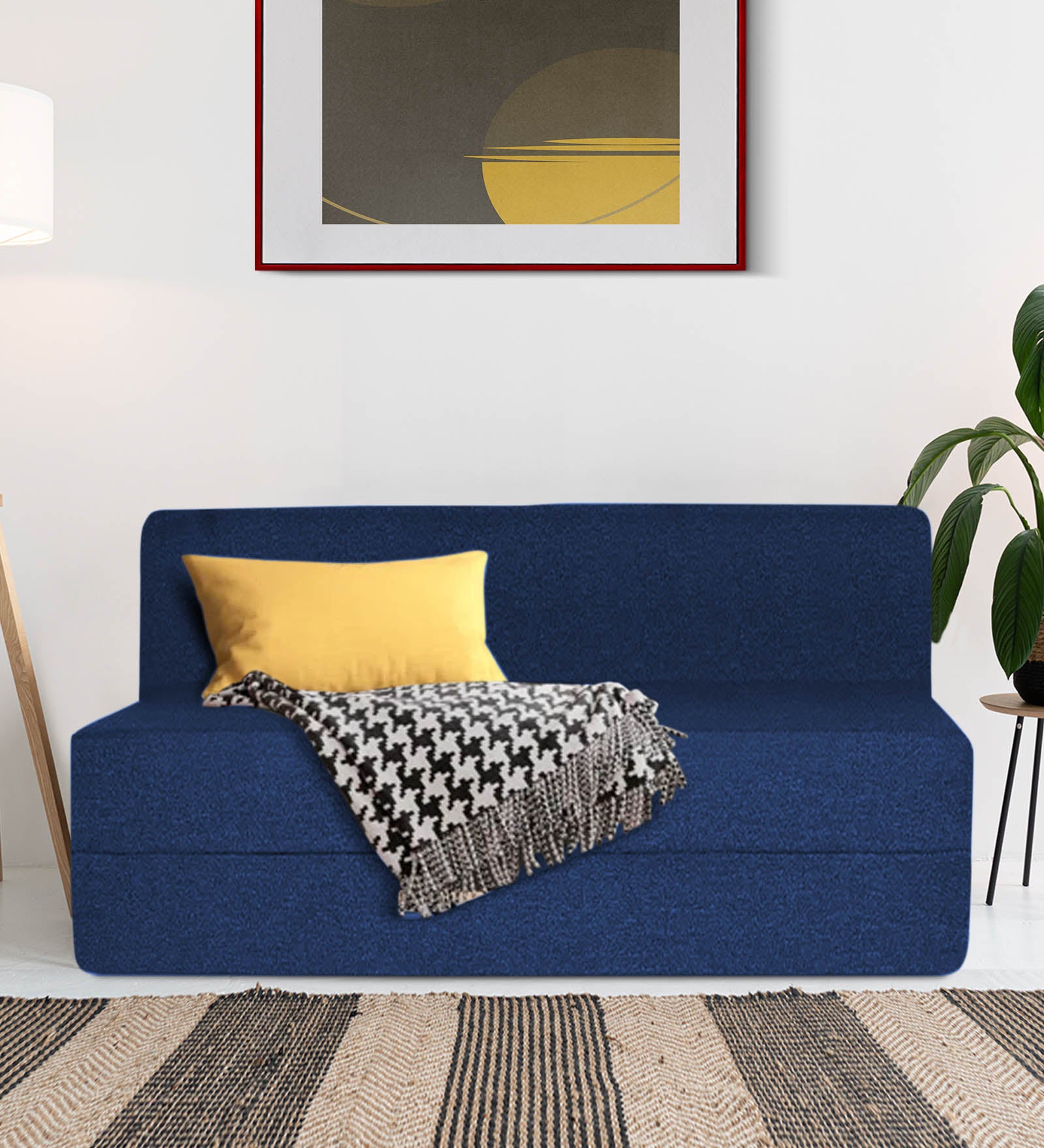 Fleepy Fabric 2 Seater Foldable Sofa Cum Bed In Royal Blue Colour - Febonic Living
