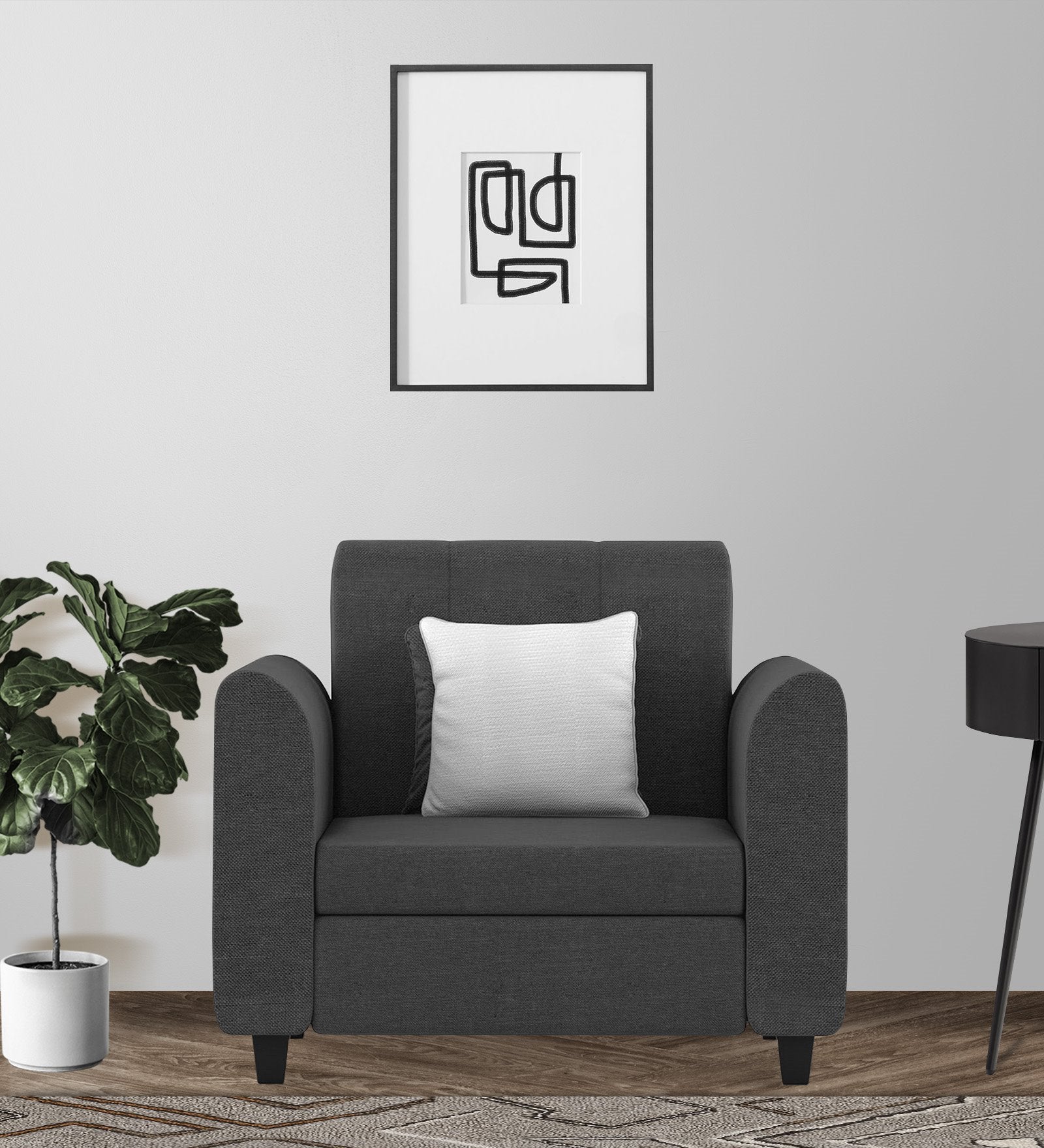 Denmark Fabric 1 Seater Sofa In Charcoal Grey Colour - Febonic Living